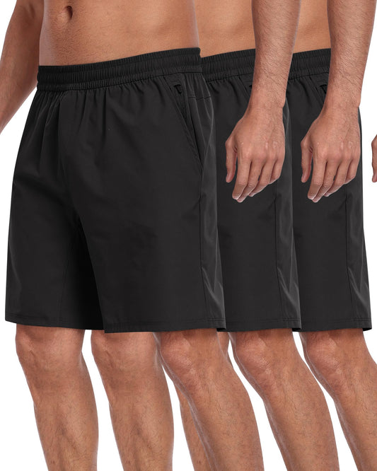 3 Pack Men's Athletic Running Shorts with Zipper Pockets,Quick Dry Gym Workout Basketball Hiking Shorts for Men