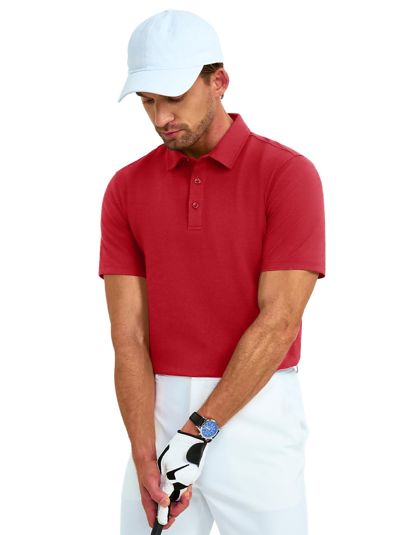 MAGNIVIT Men's Polo Shirt Short Sleeve 3 Button Cotton Pique Casual T-Shirts Moisture Wicking Performance Work Golf Tee