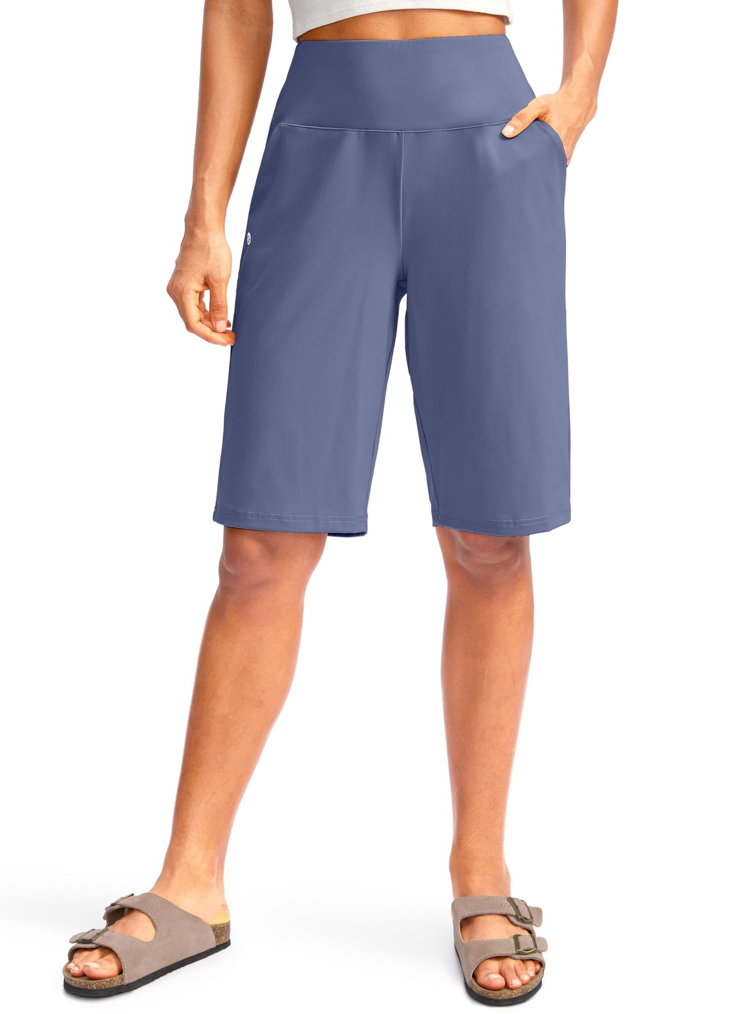 G Gradual Women's 12" Bermuda Long Shorts with Pockets High Waisted Stretch Knee Length Shorts for Women Summer Walking