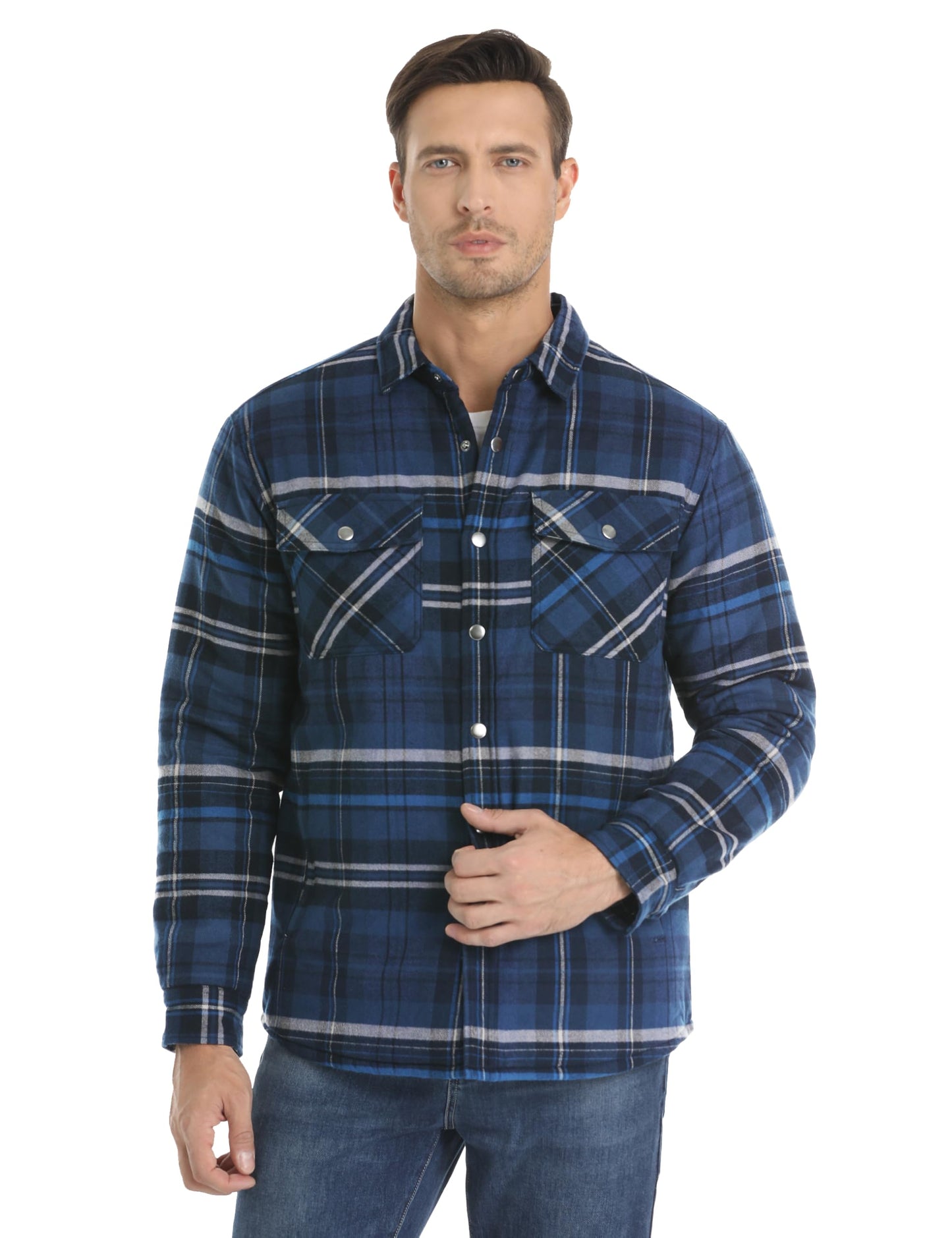 MAGNIVIT Mens Flannel Shirt Jacket Plaid Quilted Lined Coat Button Down Shirts Jacket Casual Winter Coat with Pocket