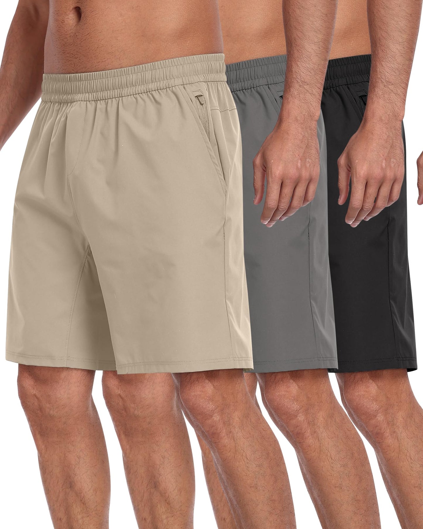 3 Pack Men's Athletic Running Shorts with Zipper Pockets,Quick Dry Gym Workout Basketball Hiking Shorts for Men