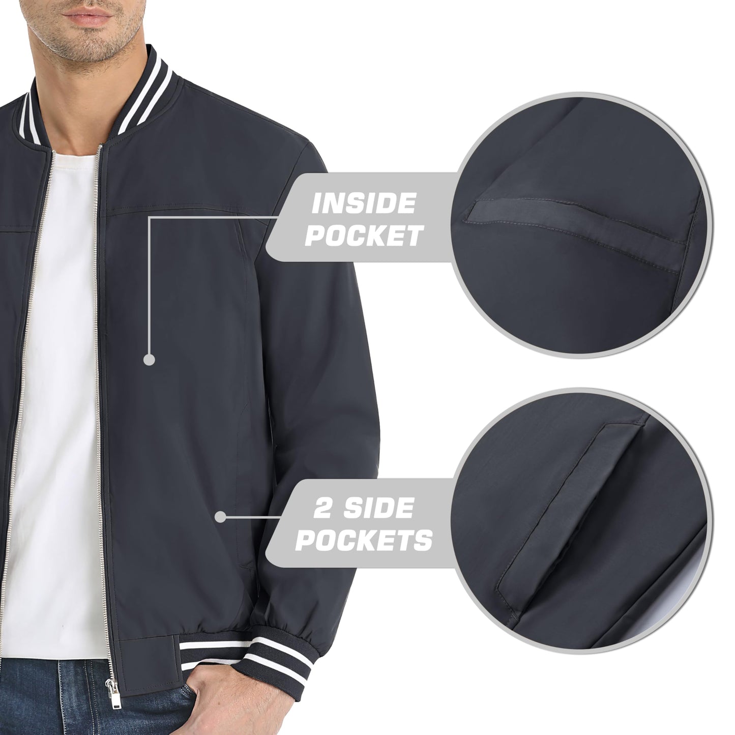 MAGNIVIT Men's Bomber Jackets Lightweight Jacket Varsity Flight Jacket Baseball Windbreaker Water Resistant Spring Autumn
