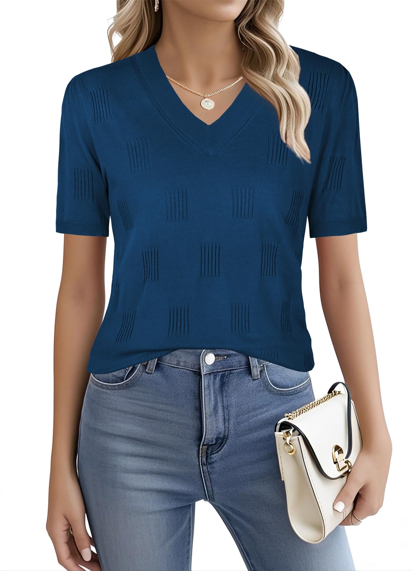 Ninedaily Women's Tops Short Sleeve Sweater Knit T-Shirts Dressy Casual Blouses