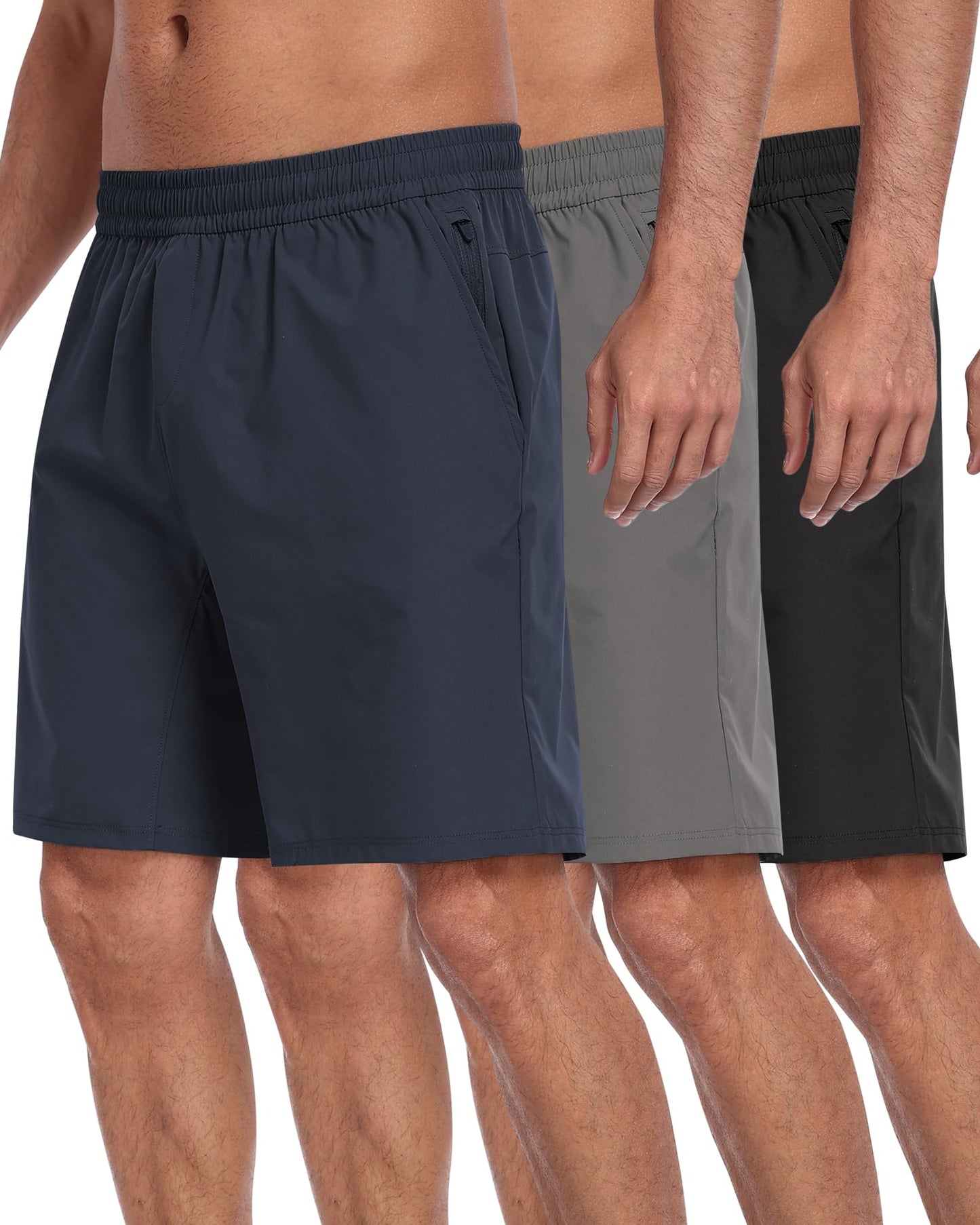 3 Pack Men's Athletic Running Shorts with Zipper Pockets,Quick Dry Gym Workout Basketball Hiking Shorts for Men