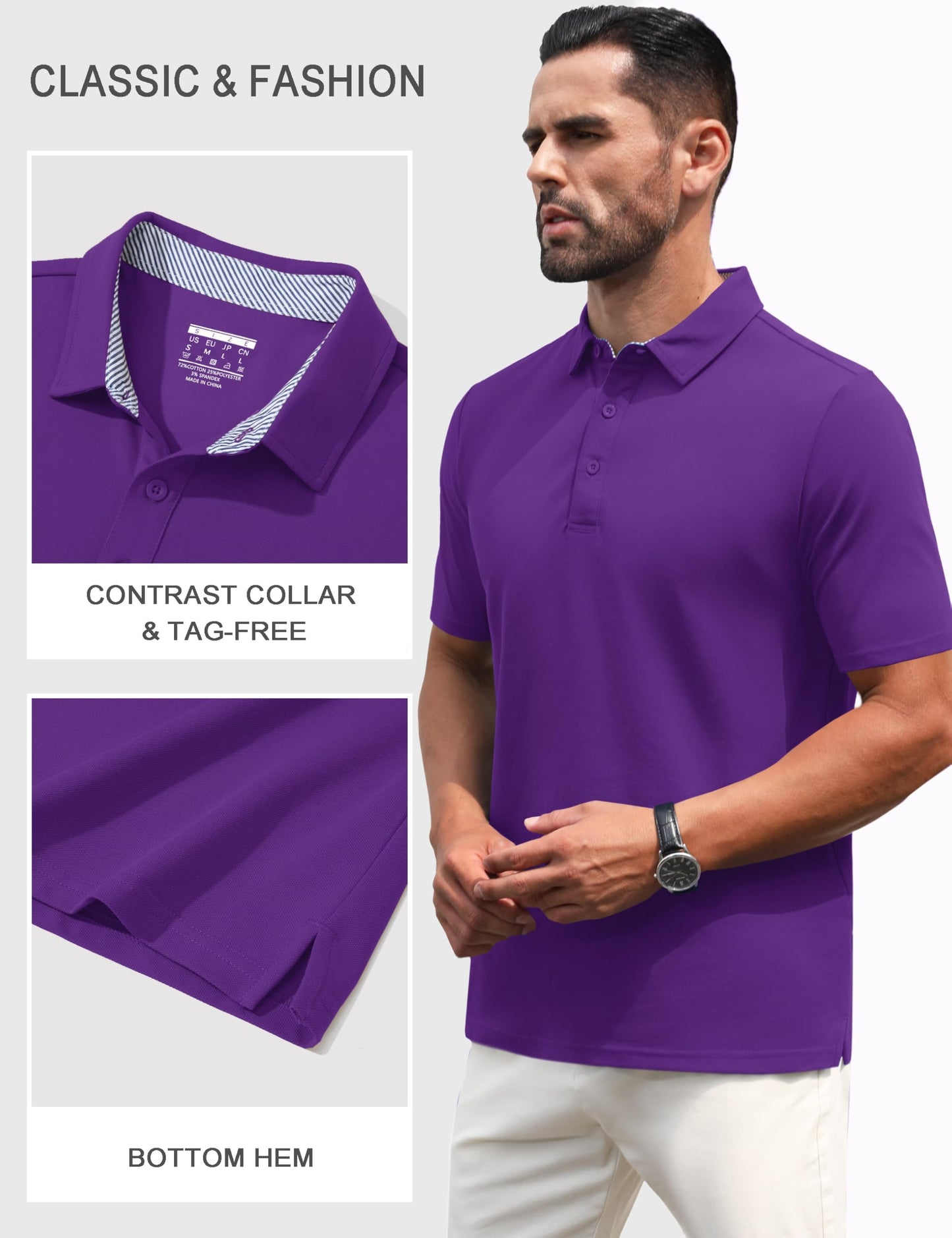 MAGNIVIT Mens Polo Shirts Short Sleeve Athletic Golf Shirts Moisture Wicking 3-Button Casual Cotton Collared Shirt