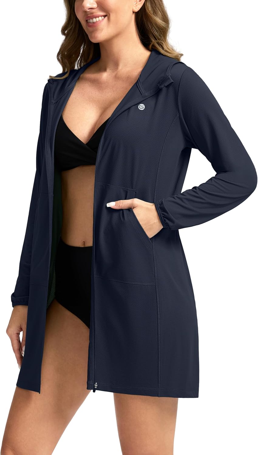 Women's UPF 50+ Swim Cover Up Sun Protection Hoodie Long Jacket SPF Lightweight Beach Cover Ups for Women