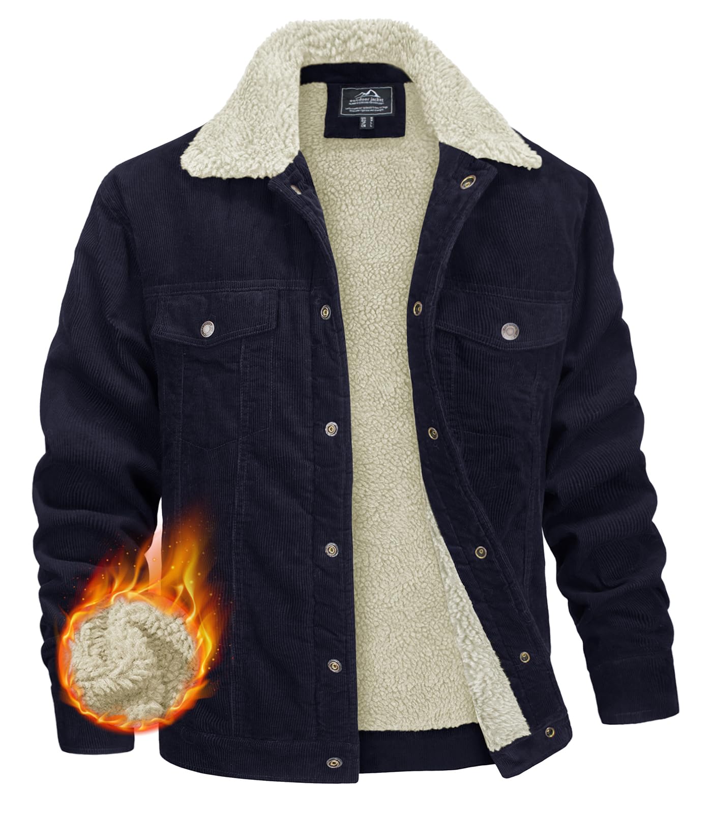 MAGNIVIT Men's Corduroy Fleece Cargo Jacket Winter Snap Button Lapel Sherpa Lined Trucker Cowboy Coat with 5 Pockets