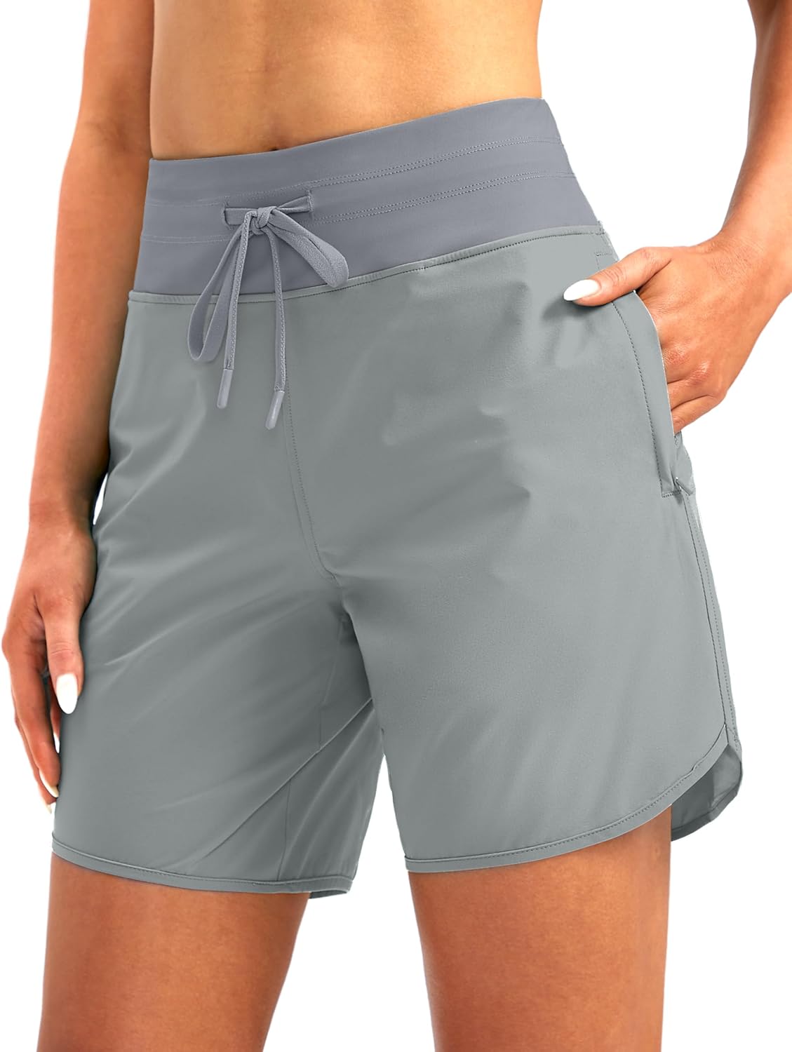 G Gradual Women's 7" Quick Dry High Waisted Swim Board Shorts with Zipper Pockets UPF 50+ Beach Shorts for Women with Liner