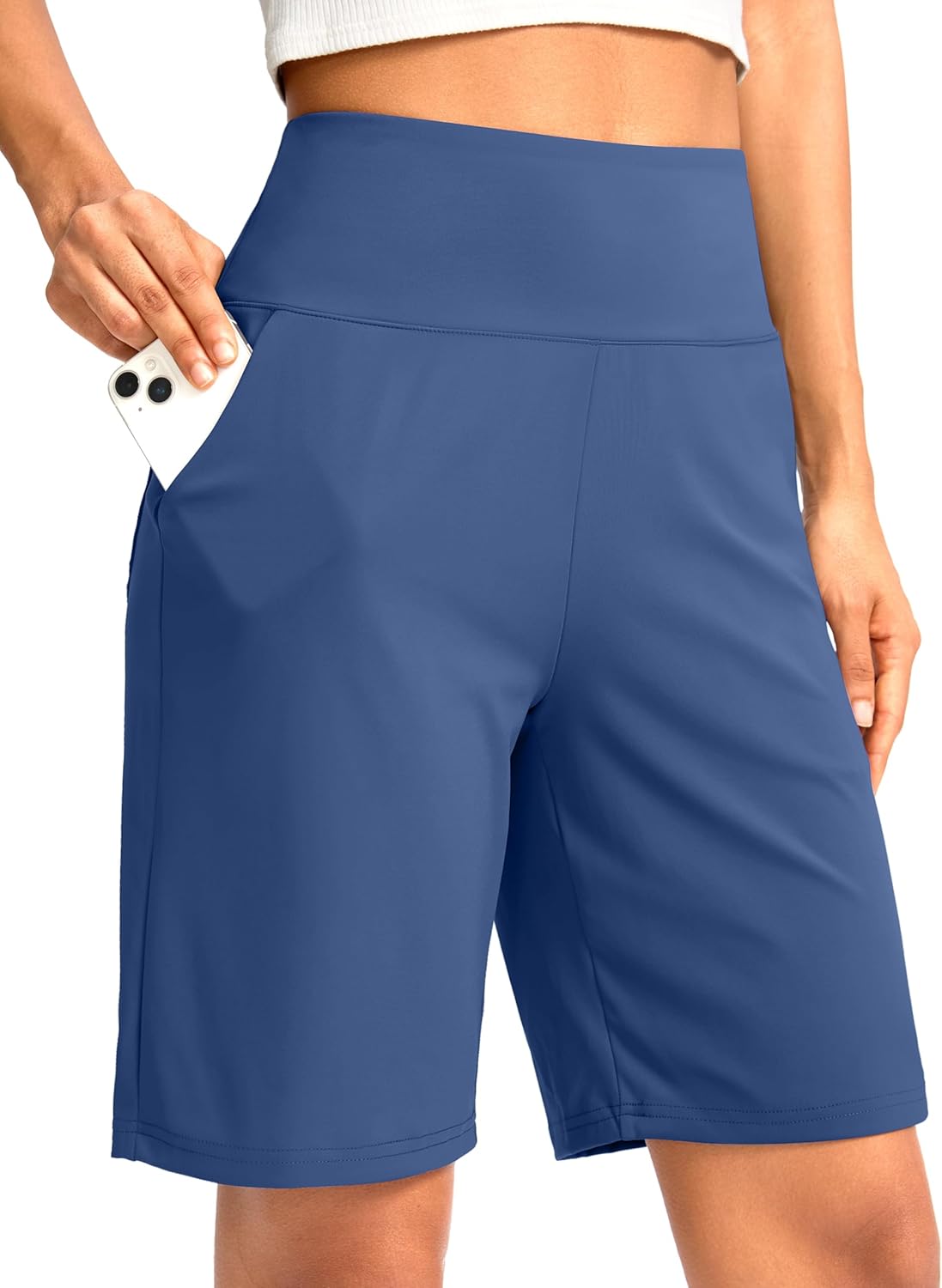 G Gradual Women's Bermuda Long Shorts with Pockets 9" High Waisted Knee Length Shorts for Women Walking Athletic Workout