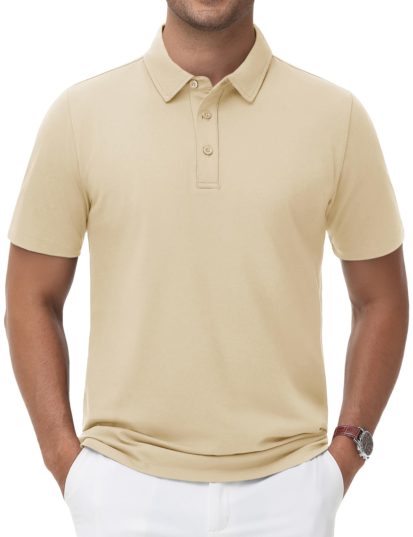 MAGNIVIT Men's Polo Shirt Short Sleeve 3 Button Cotton Pique Casual T-Shirts Moisture Wicking Performance Work Golf Tee