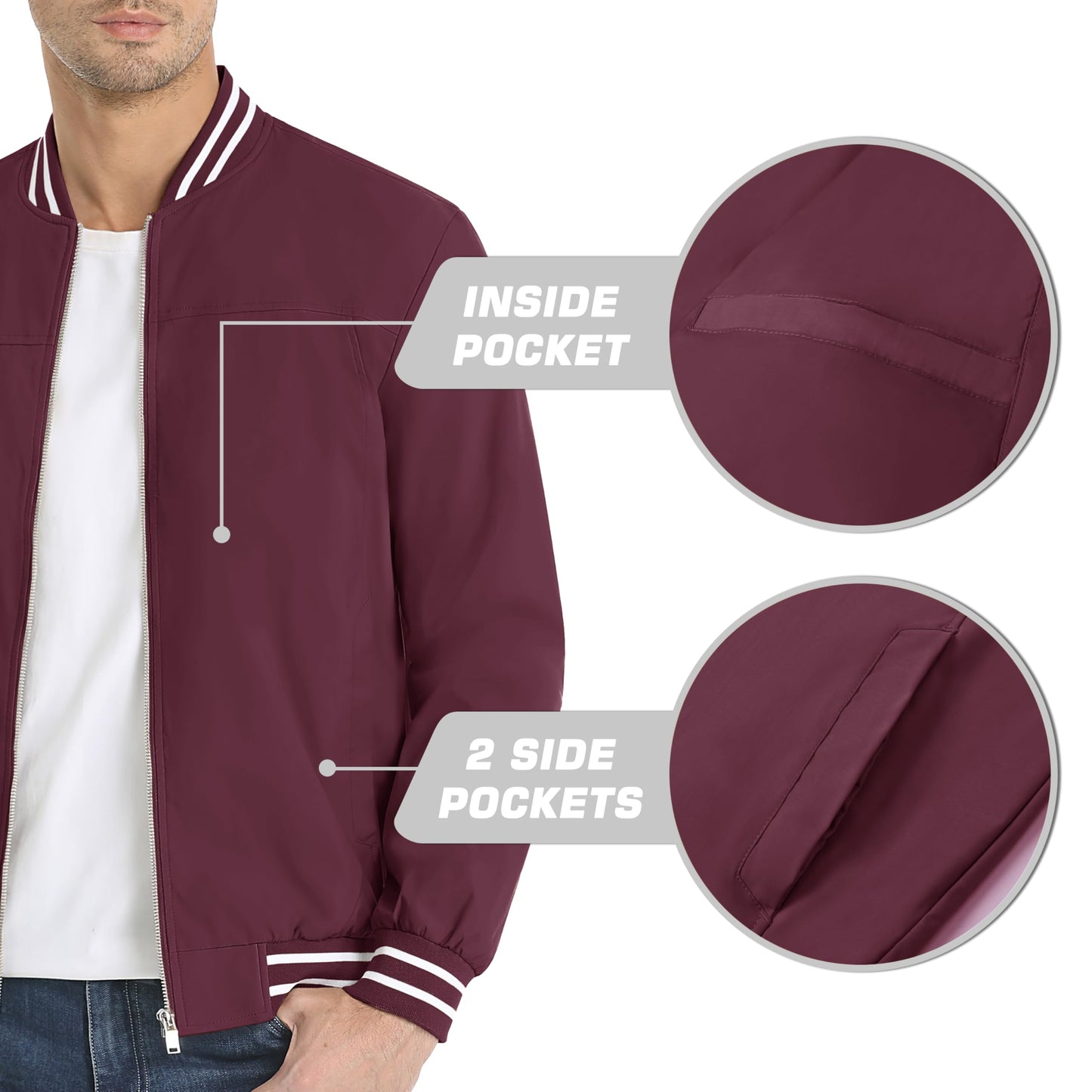 MAGNIVIT Men's Bomber Jackets Lightweight Jacket Varsity Flight Jacket Baseball Windbreaker Water Resistant Spring Autumn