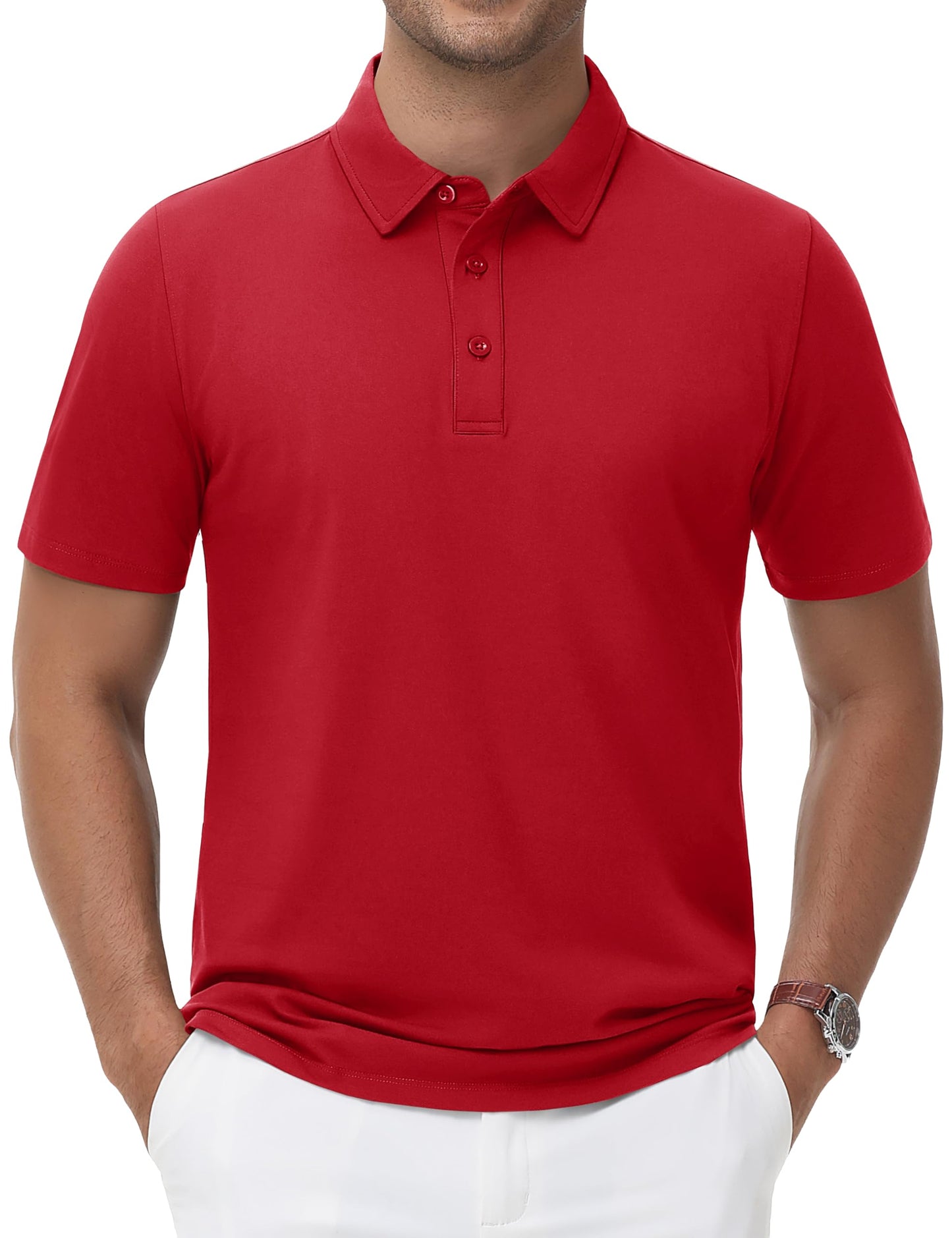 MAGNIVIT Men's Polo Shirt Short Sleeve 3 Button Cotton Pique Casual T-Shirts Moisture Wicking Performance Work Golf Tee