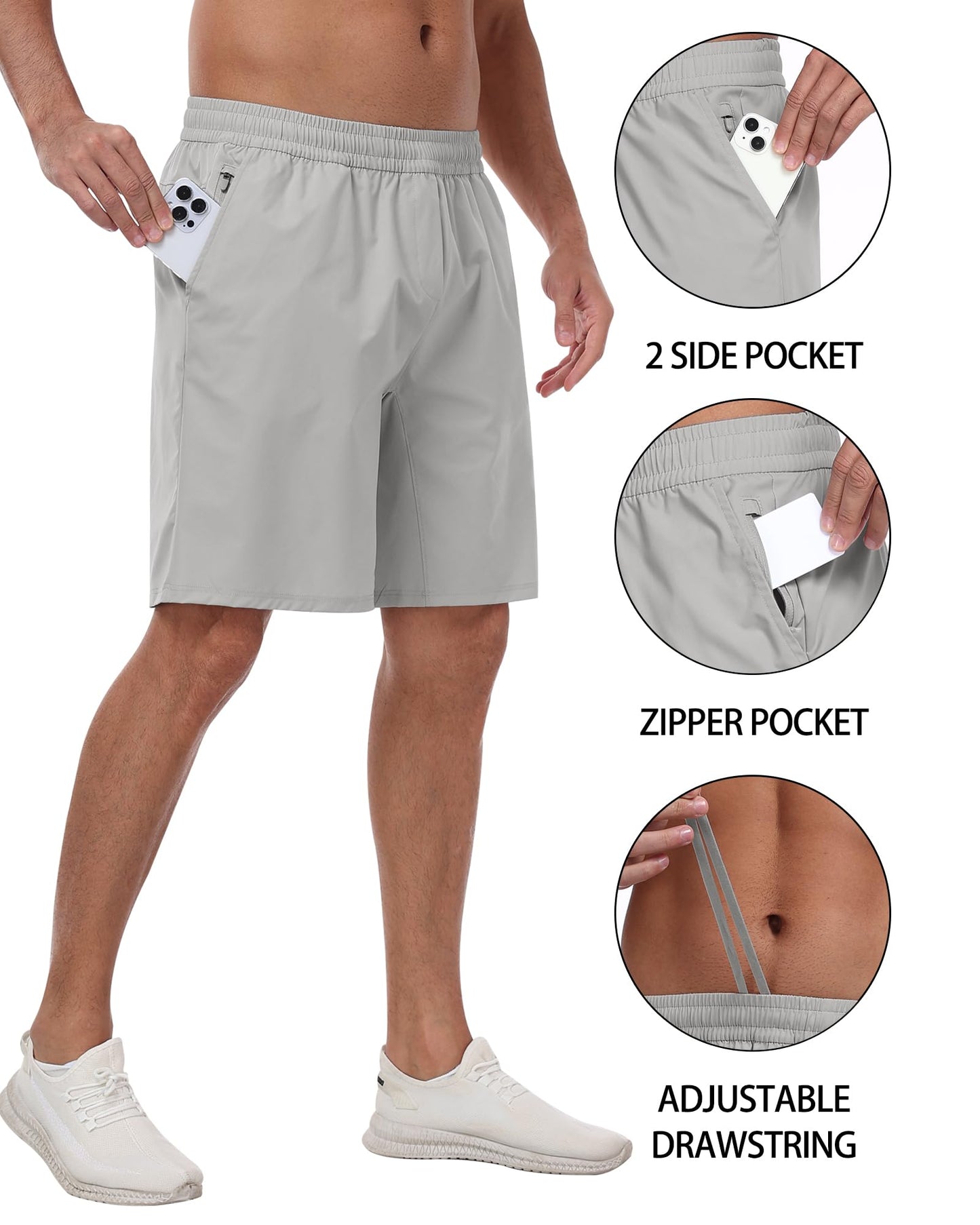 3 Pack Men's Athletic Running Shorts with Zipper Pockets,Quick Dry Gym Workout Basketball Hiking Shorts for Men