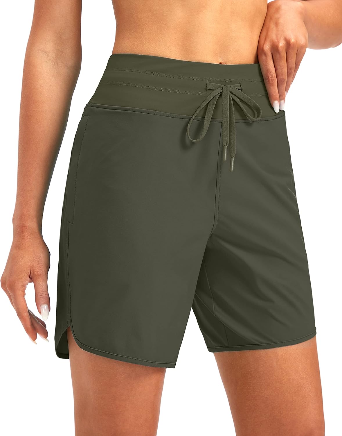 G Gradual Women's 7" Quick Dry High Waisted Swim Board Shorts with Zipper Pockets UPF 50+ Beach Shorts for Women with Liner