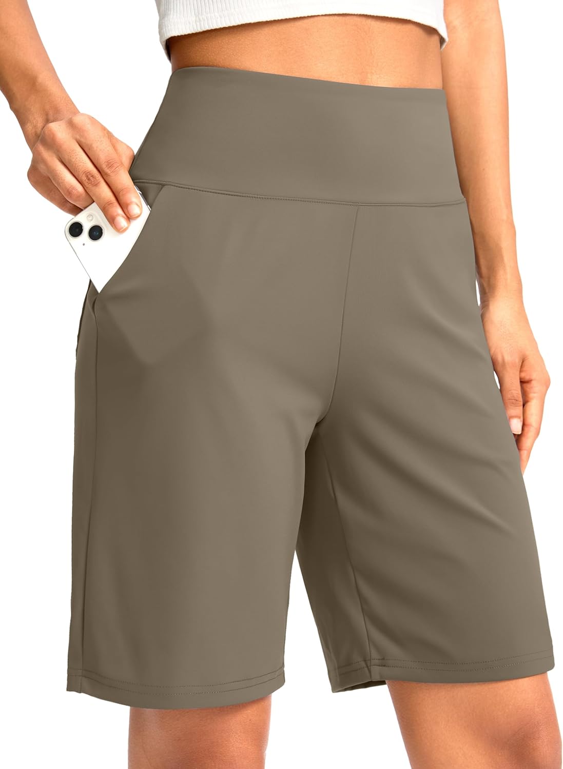 G Gradual Women's Bermuda Long Shorts with Pockets 9" High Waisted Knee Length Shorts for Women Walking Athletic Workout