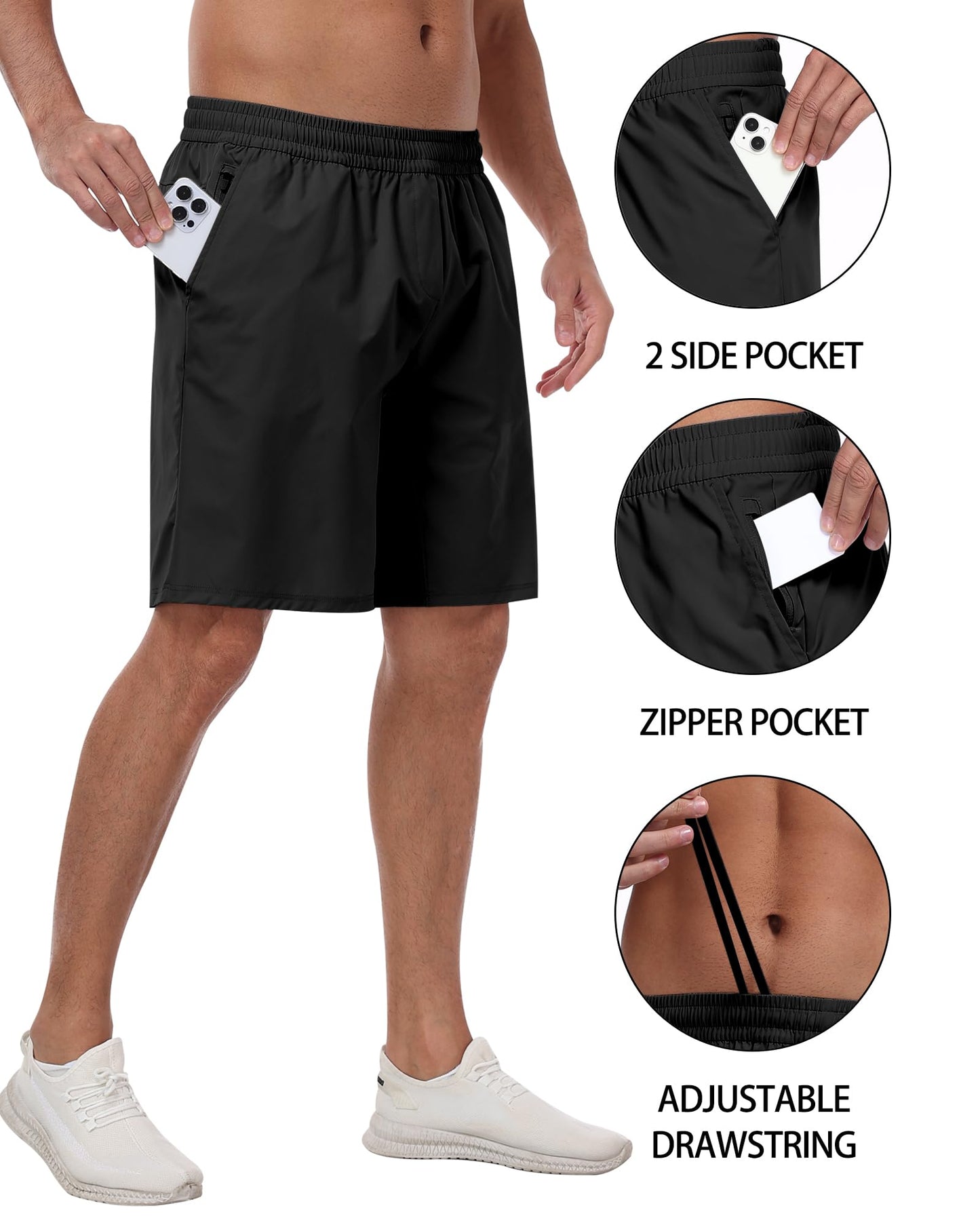 3 Pack Men's Athletic Running Shorts with Zipper Pockets,Quick Dry Gym Workout Basketball Hiking Shorts for Men