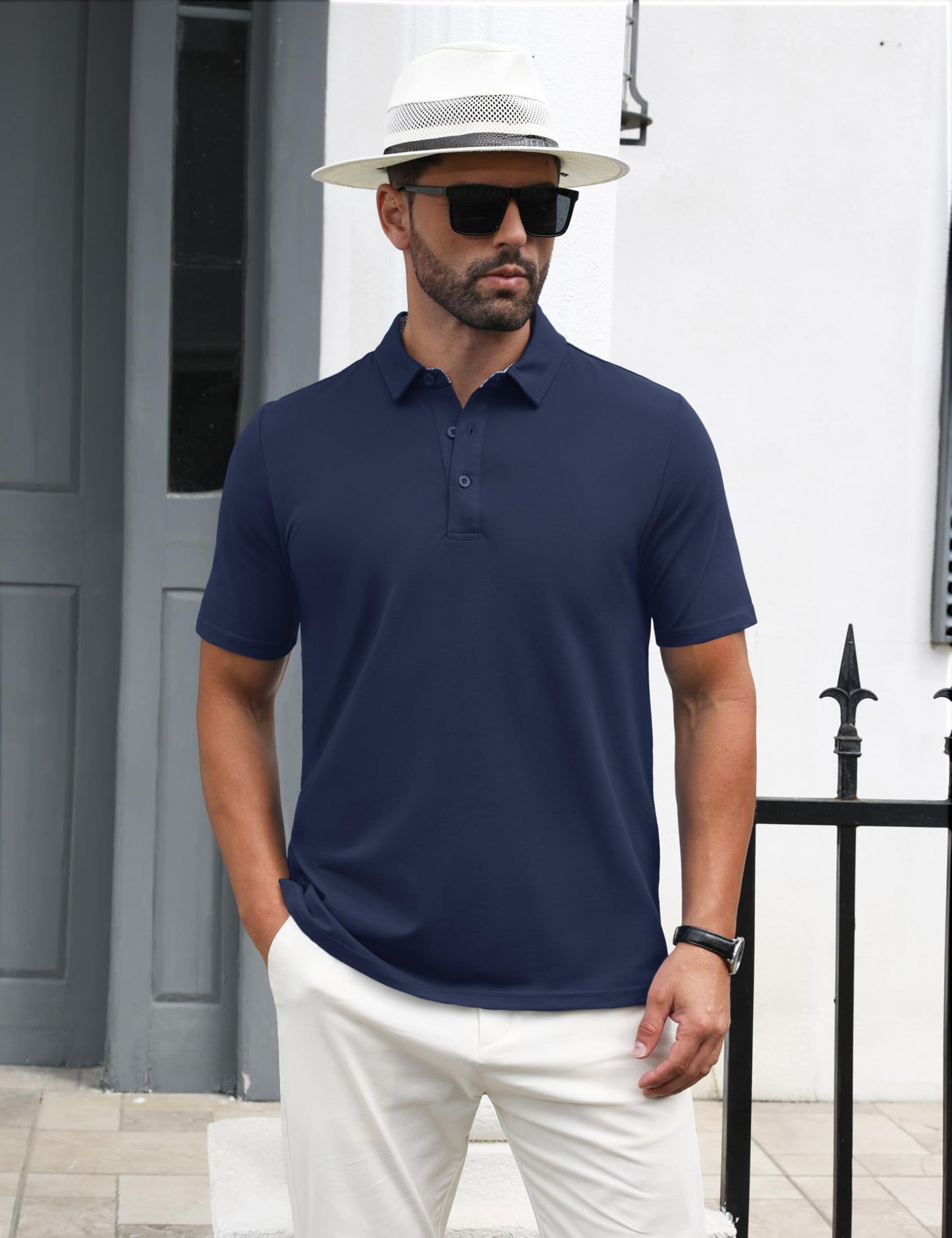MAGNIVIT Mens Polo Shirts Short Sleeve Athletic Golf Shirts Moisture Wicking 3-Button Casual Cotton Collared Shirt