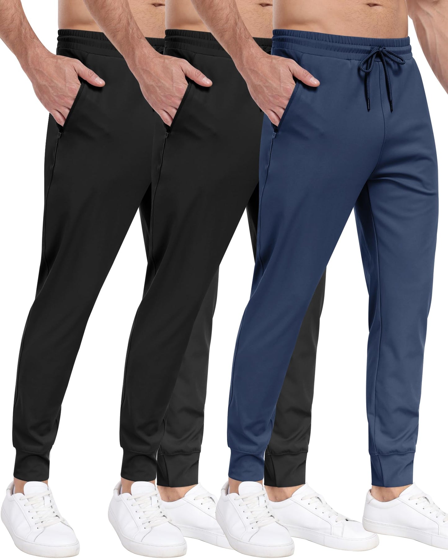 3 Pack Men's Sweatpants with Zipper Pockets,Workout Gym Traning Track Joggers Pants for Men Running Jogging Pants