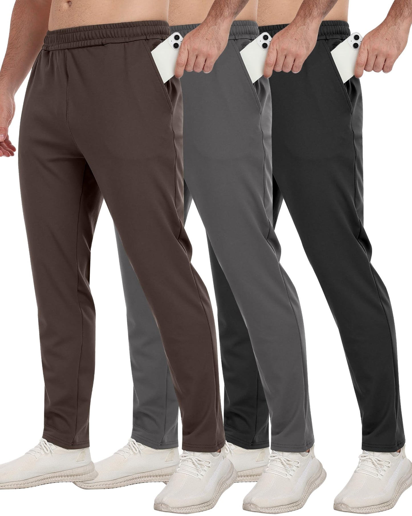 3 Pack Men's Workout Sweatpants with Pockets,Athletic Gym Tapered Joggers Pants for Men Running Pants