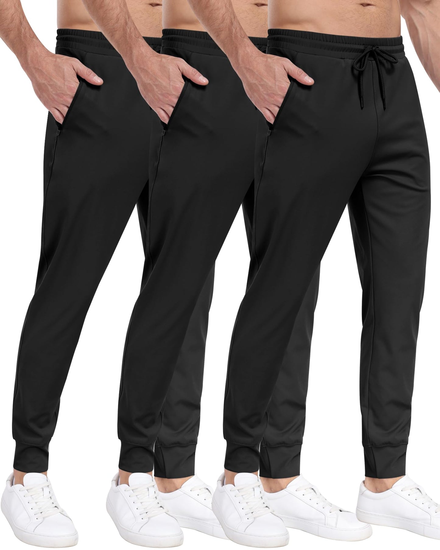 3 Pack Men's Sweatpants with Zipper Pockets,Workout Gym Traning Track Joggers Pants for Men Running Jogging Pants