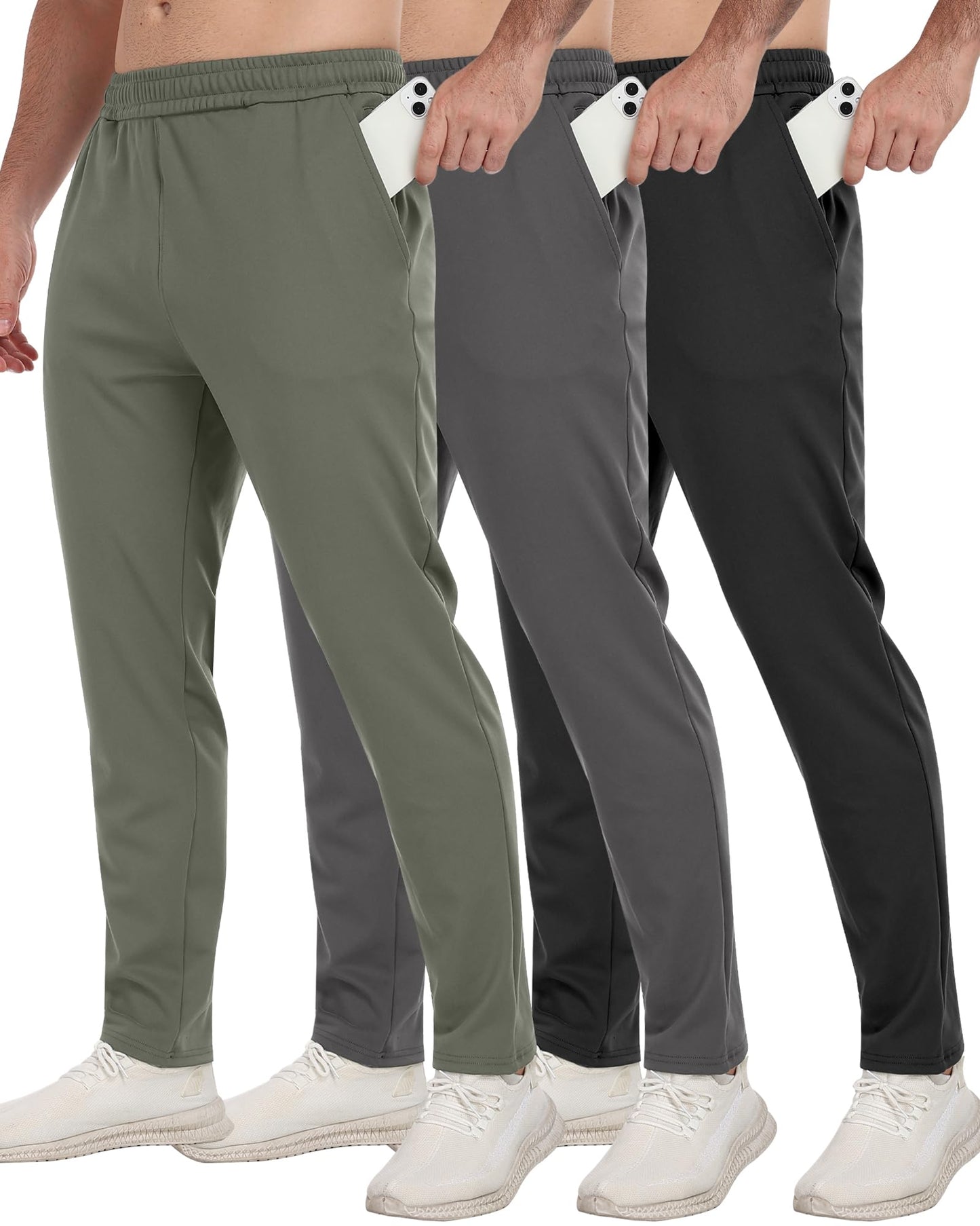 3 Pack Men's Workout Sweatpants with Pockets,Athletic Gym Tapered Joggers Pants for Men Running Pants