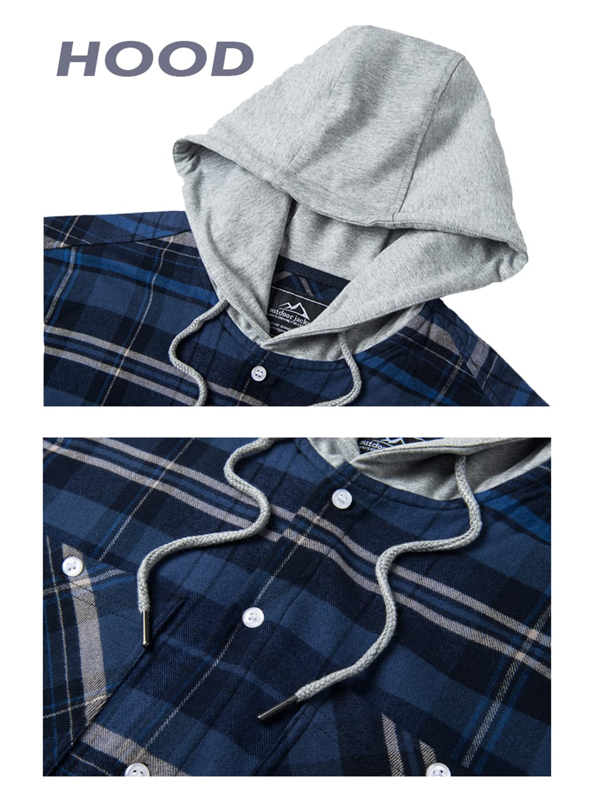 MAGNIVIT Mens Classic Plaid Long Sleeve Hooded Shirts Multi Pockets Thin Cotton Light Jacket Relaxed Fit Casual Outwear