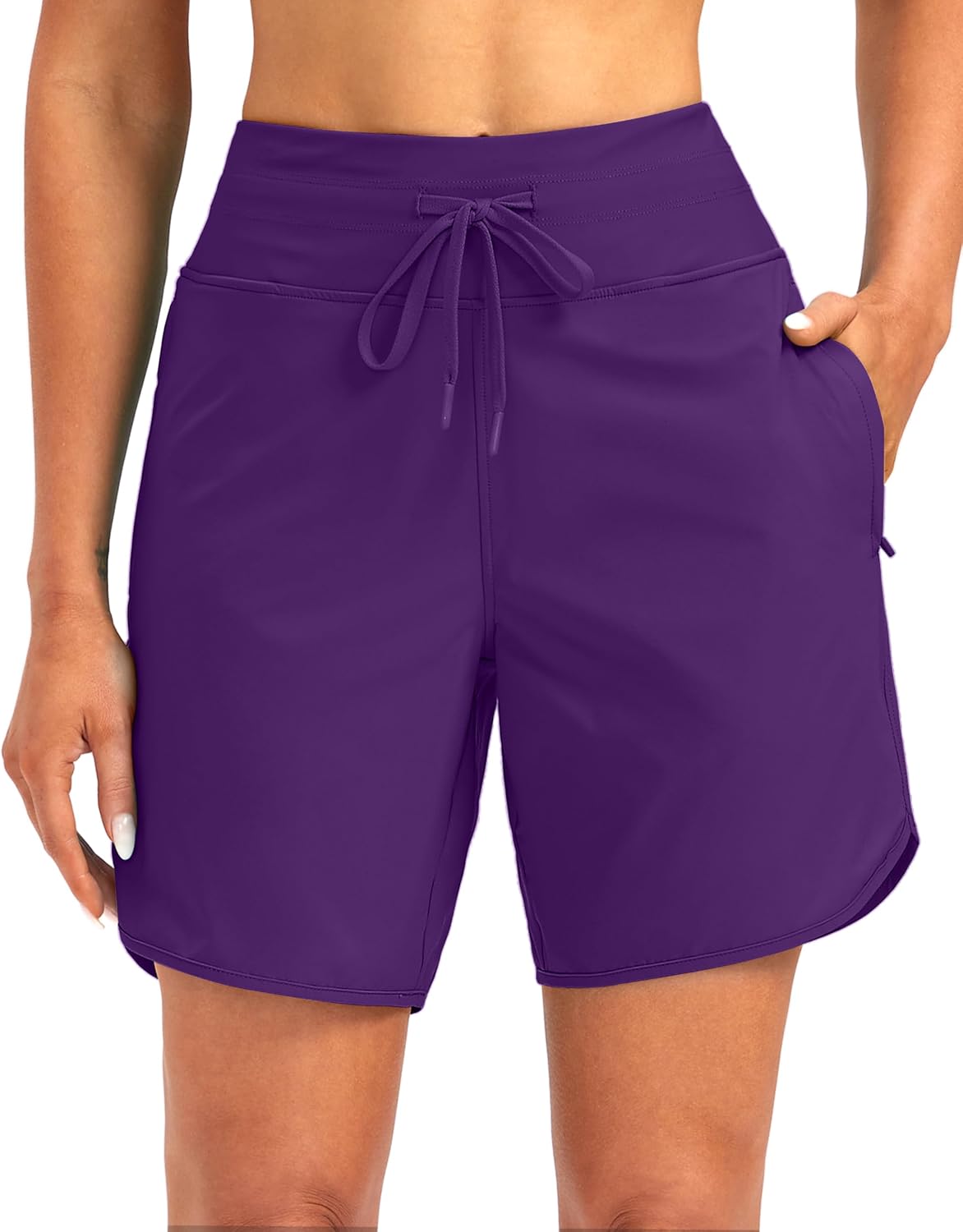 G Gradual Women's 7" Quick Dry High Waisted Swim Board Shorts with Zipper Pockets UPF 50+ Beach Shorts for Women with Liner