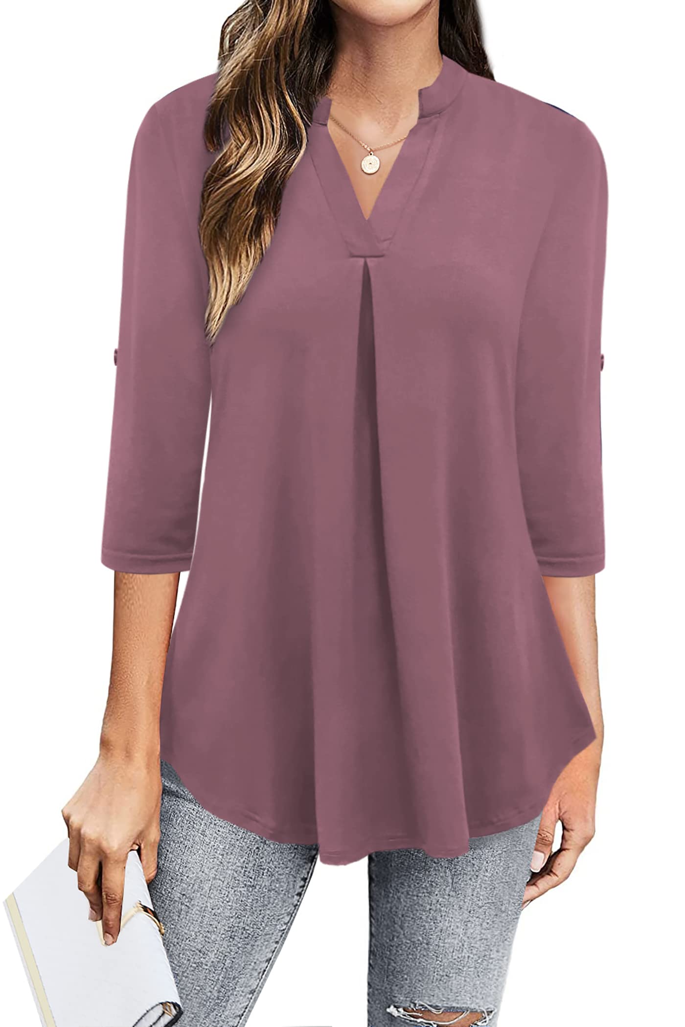 Ninedaily Womens Tops Dressy Casual 3/4 Sleeve V Neck Chiffon Shirt Work Blouses