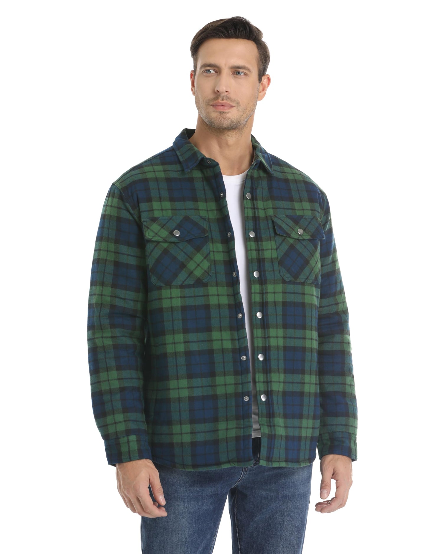 MAGNIVIT Mens Flannel Shirt Jacket Plaid Quilted Lined Coat Button Down Shirts Jacket Casual Winter Coat with Pocket