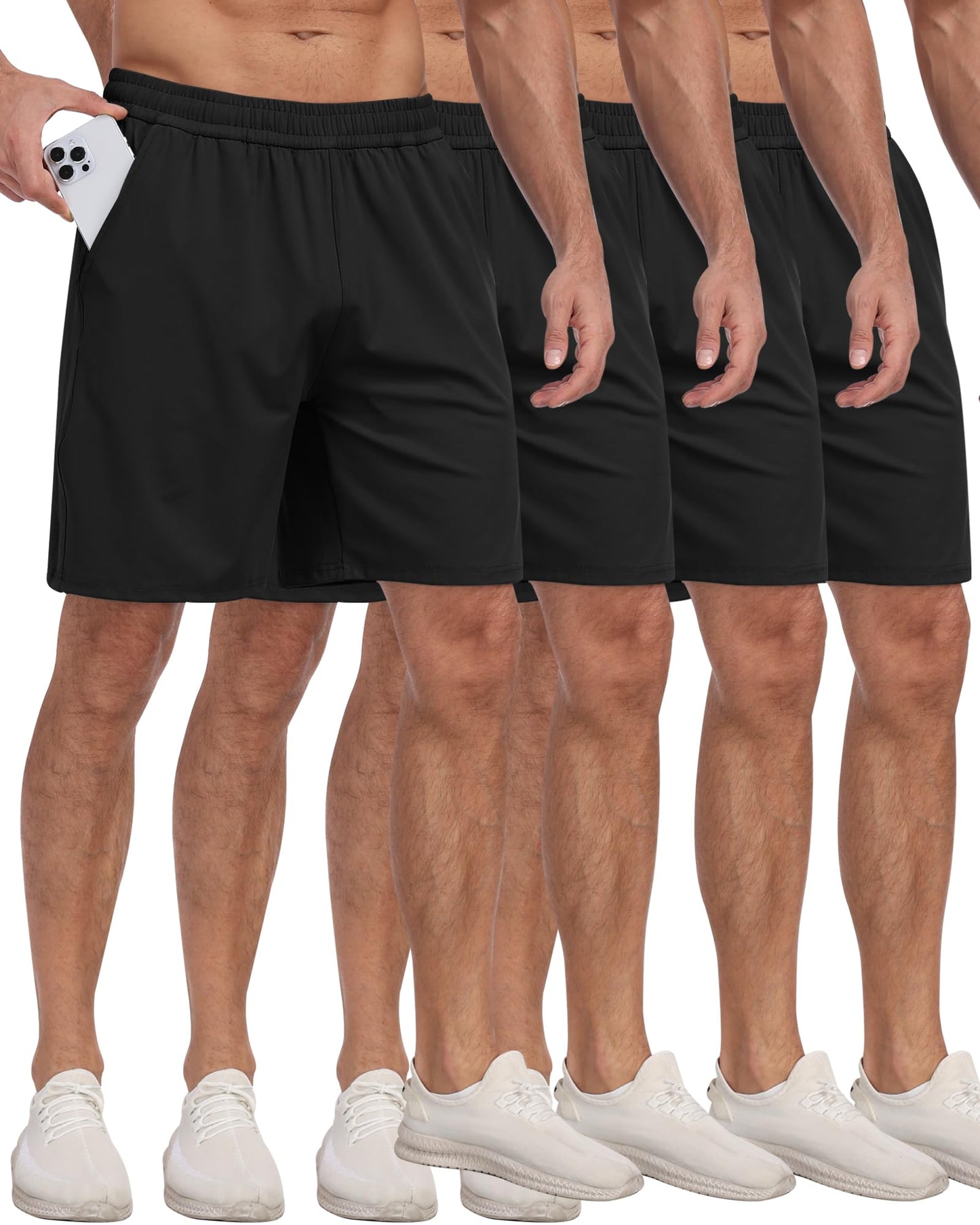 4 Pack Men's Athletic Gym Shorts with Pockets,Running Workout Basketball Hiking Shorts for Men