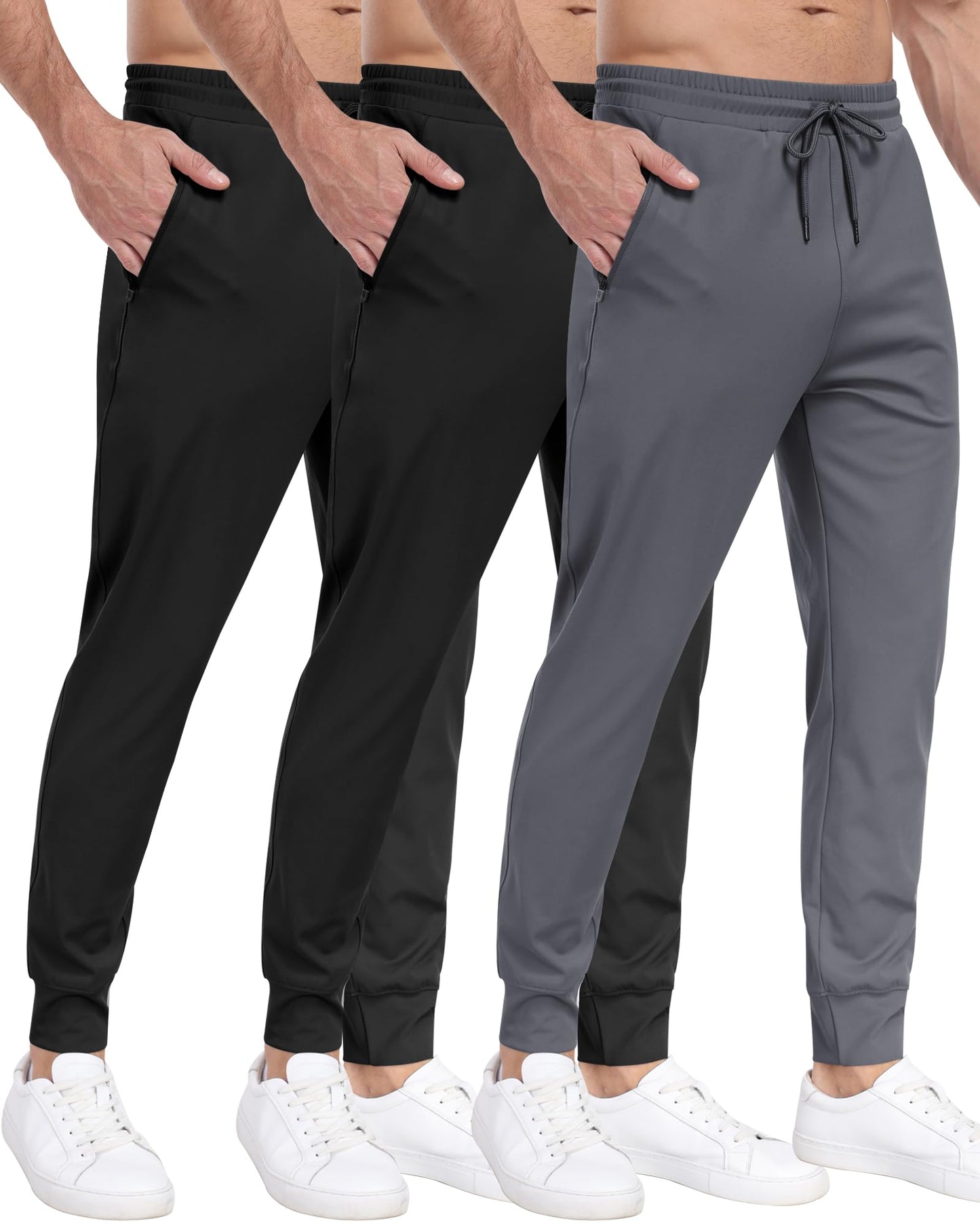 3 Pack Men's Sweatpants with Zipper Pockets,Workout Gym Traning Track Joggers Pants for Men Running Jogging Pants