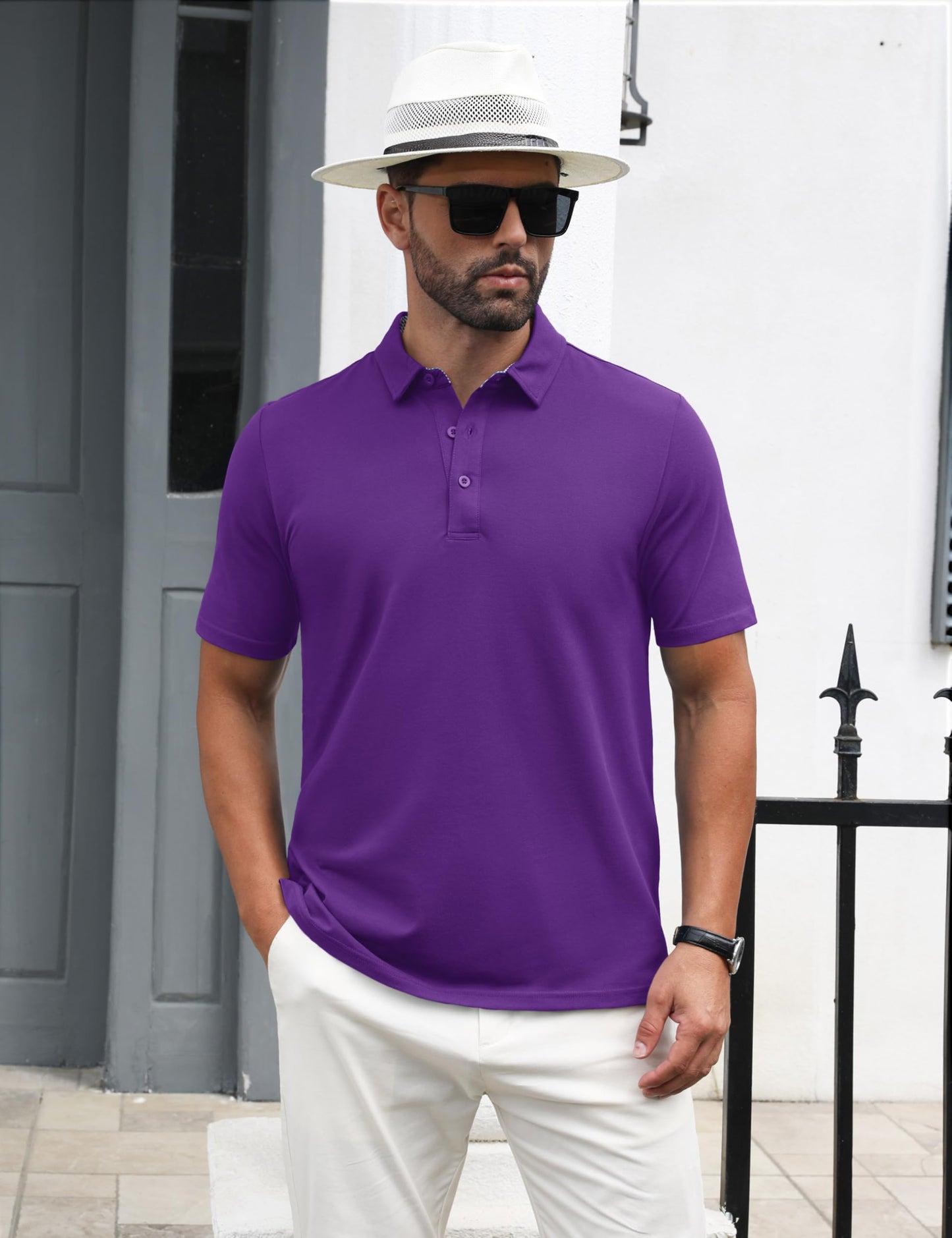 MAGNIVIT Mens Polo Shirts Short Sleeve Athletic Golf Shirts Moisture Wicking 3-Button Casual Cotton Collared Shirt