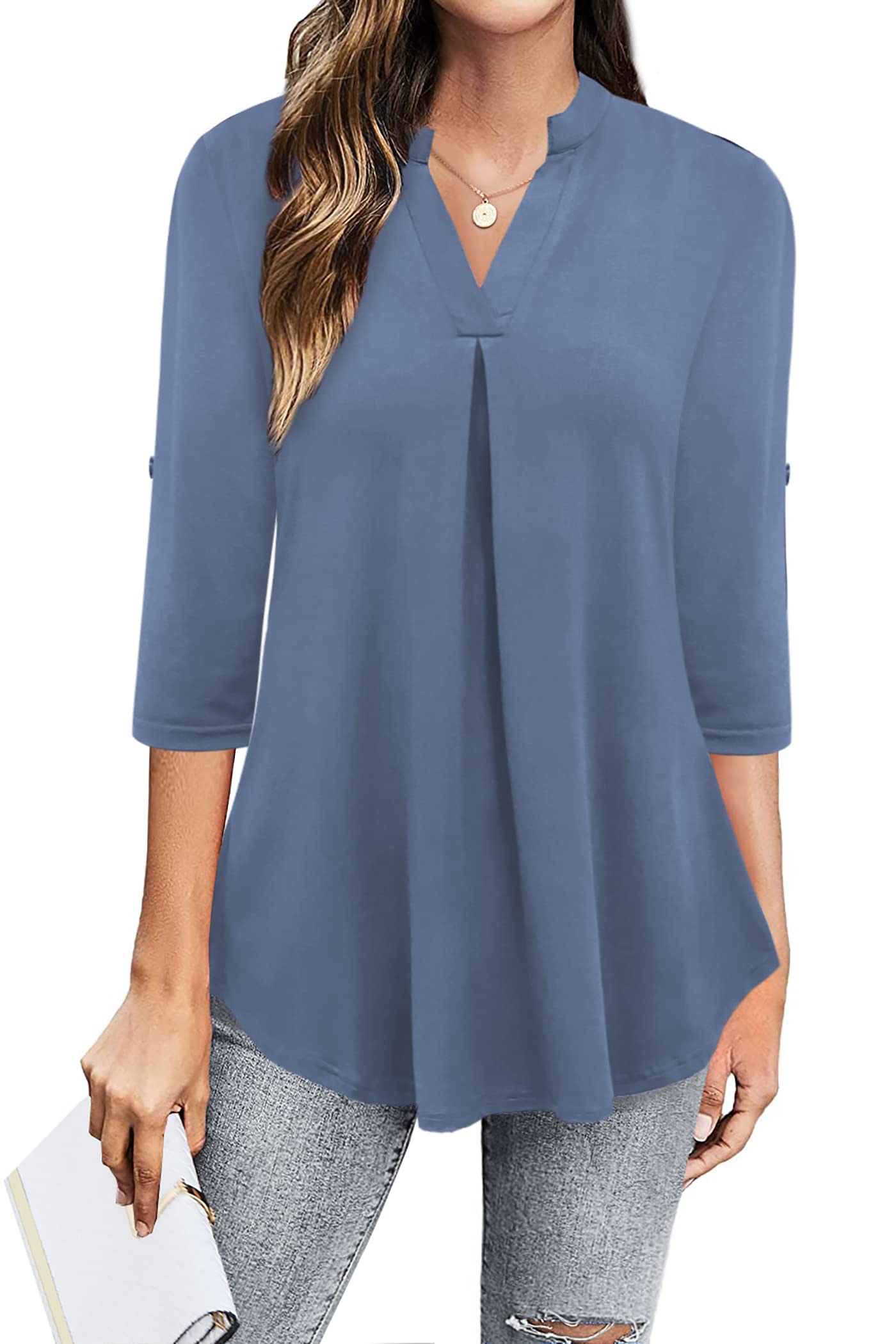 Ninedaily Womens Tops Dressy Casual 3/4 Sleeve V Neck Chiffon Shirt Work Blouses