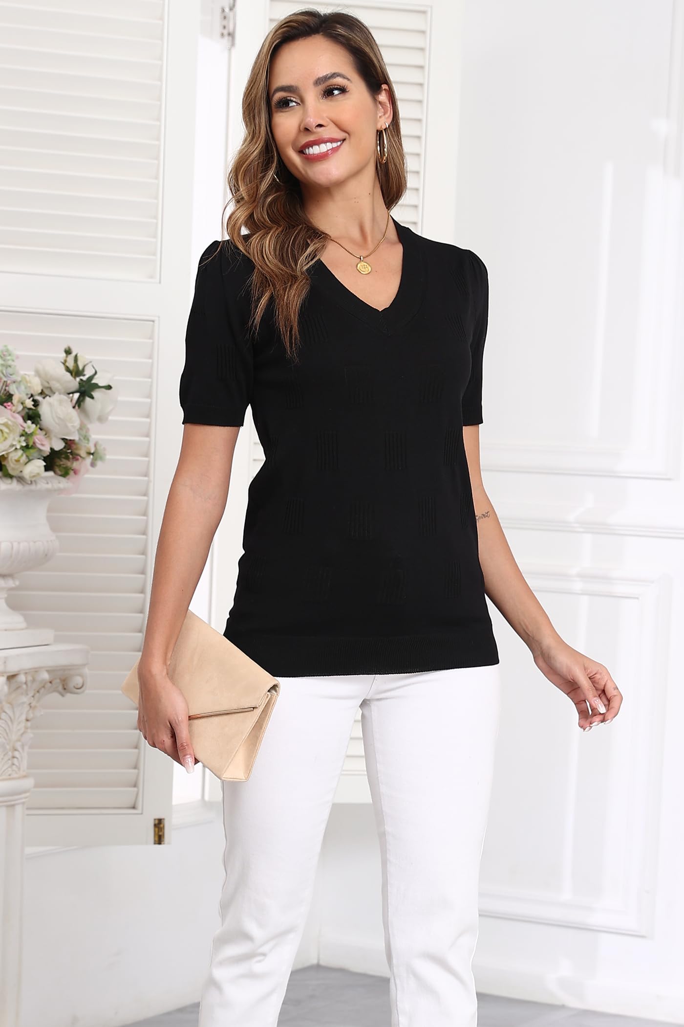 Ninedaily Women's Tops Short Sleeve Sweater Knit T-Shirts Dressy Casual Blouses