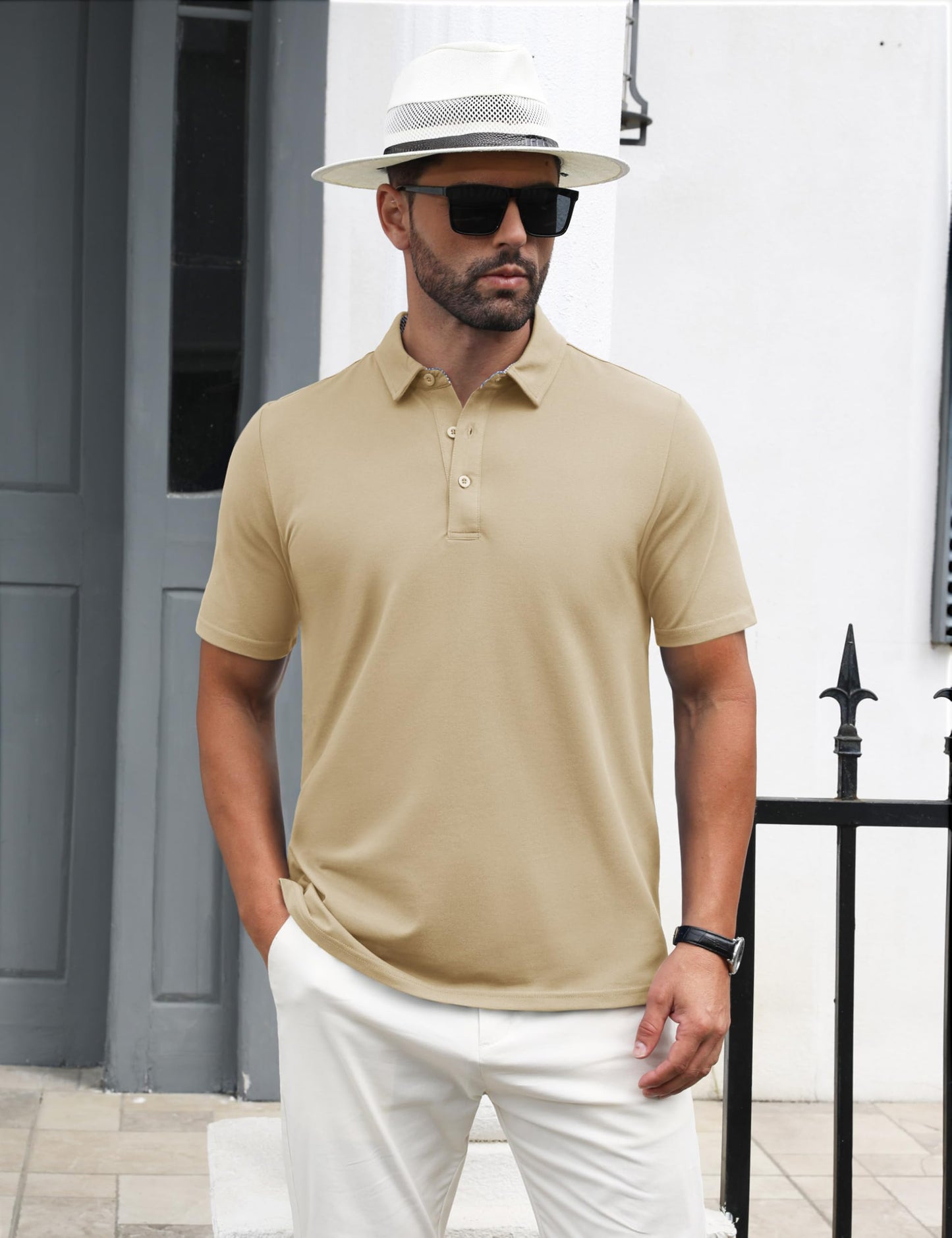 MAGNIVIT Mens Polo Shirts Short Sleeve Athletic Golf Shirts Moisture Wicking 3-Button Casual Cotton Collared Shirt