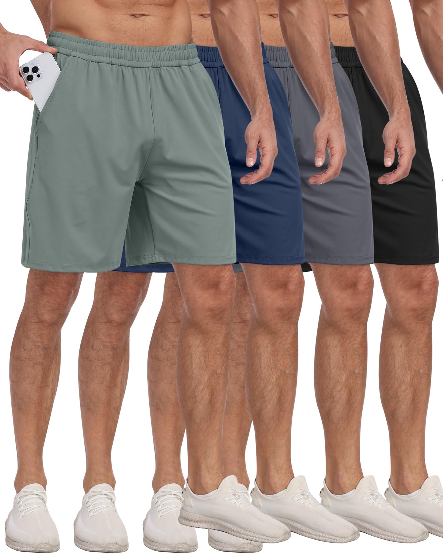 4 Pack Men's Athletic Gym Shorts with Pockets,Running Workout Basketball Hiking Shorts for Men