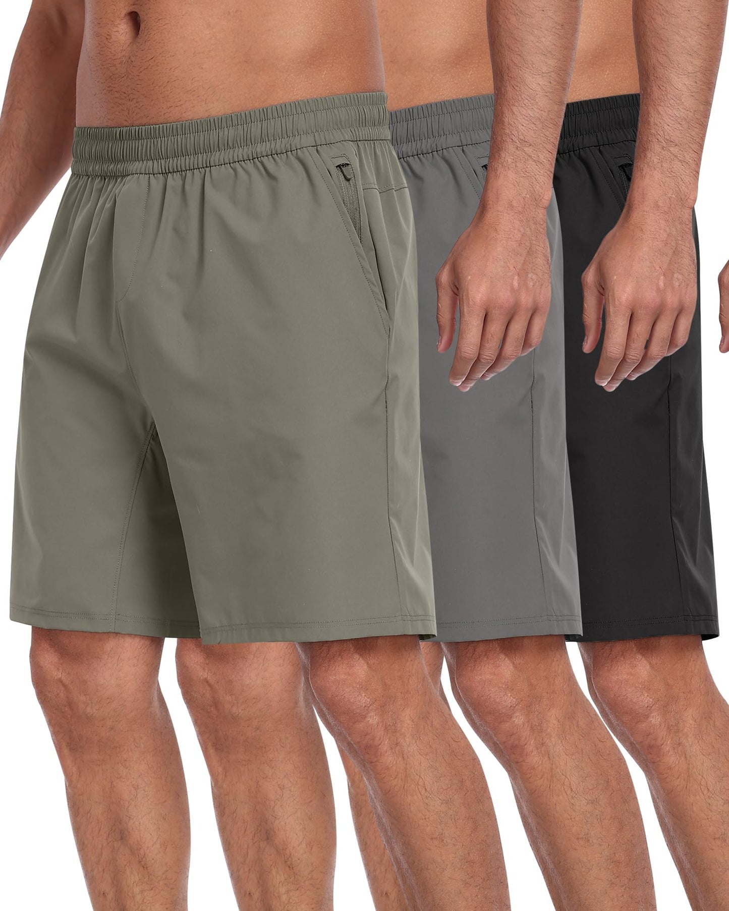 3 Pack Men's Athletic Running Shorts with Zipper Pockets,Quick Dry Gym Workout Basketball Hiking Shorts for Men