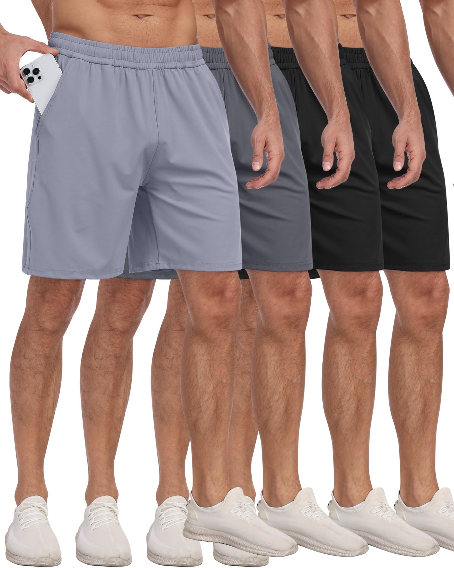 4 Pack Men's Athletic Gym Shorts with Pockets,Running Workout Basketball Hiking Shorts for Men