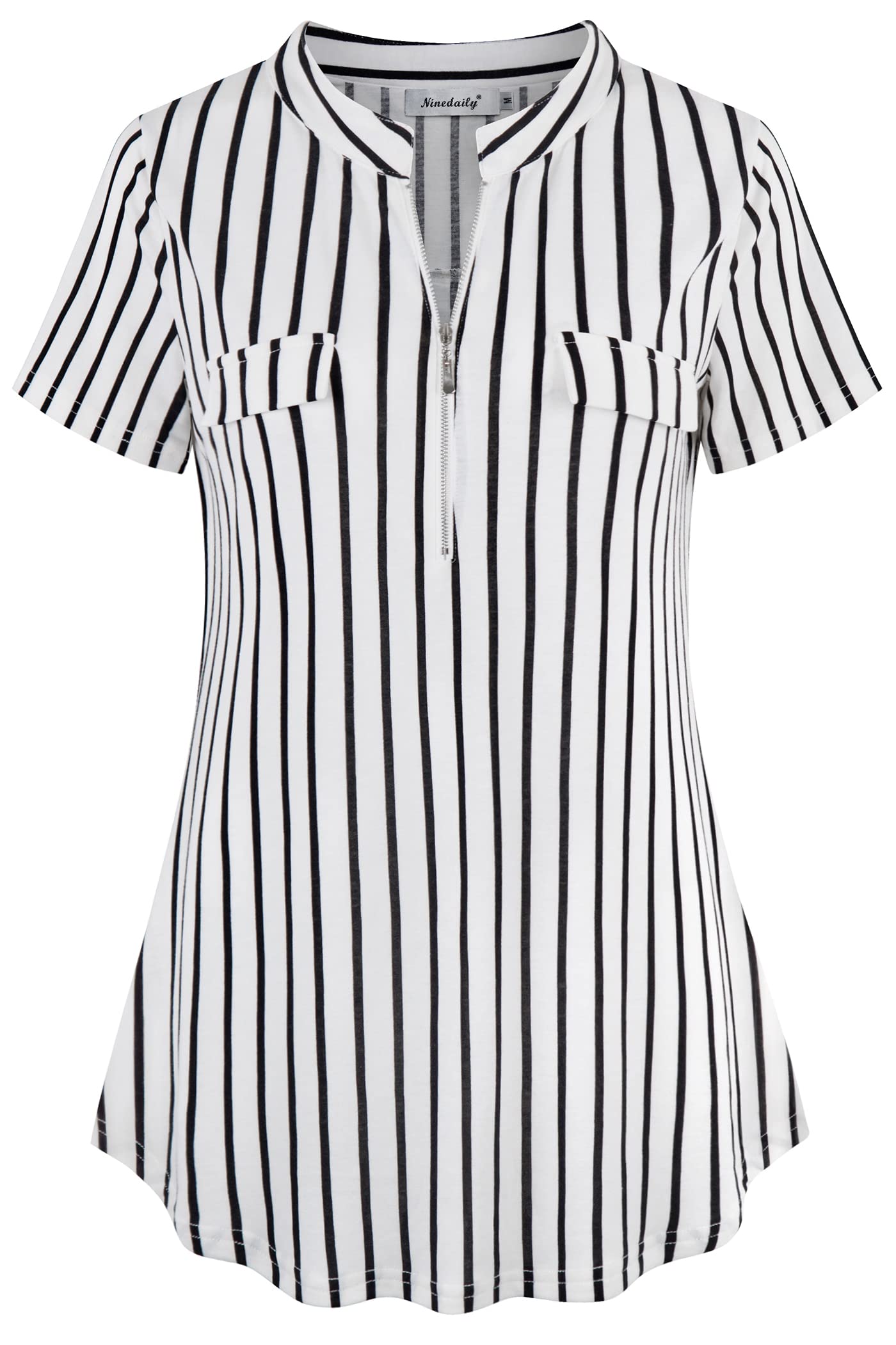 Ninedaily Women's Summer Tops Short Sleeve Casual Blouse Zip Floral Tunic Shirts