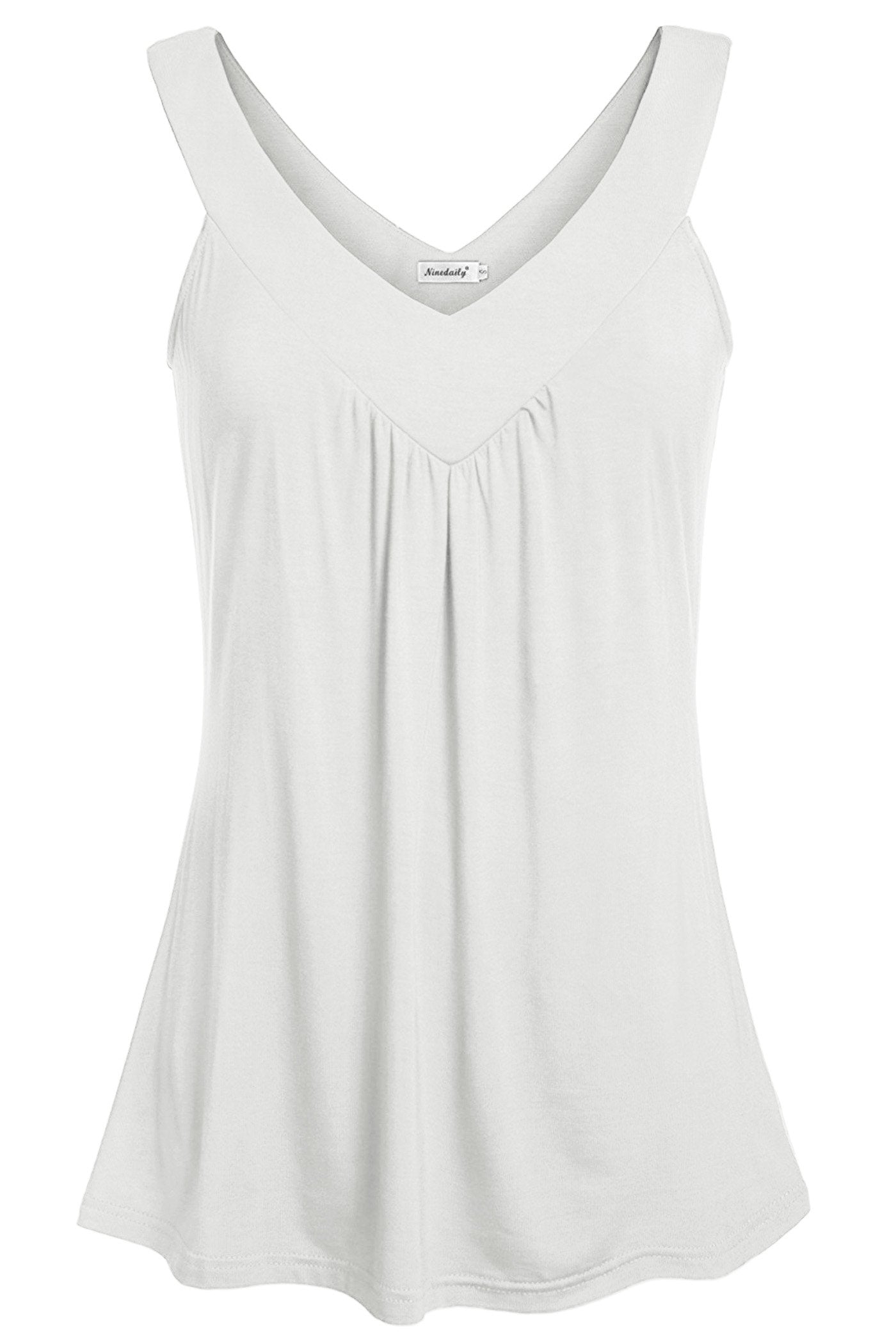 Ninedaily Women Comfy Sleeveless Tunic Top Pleated V Neck Tanks Vest Summer