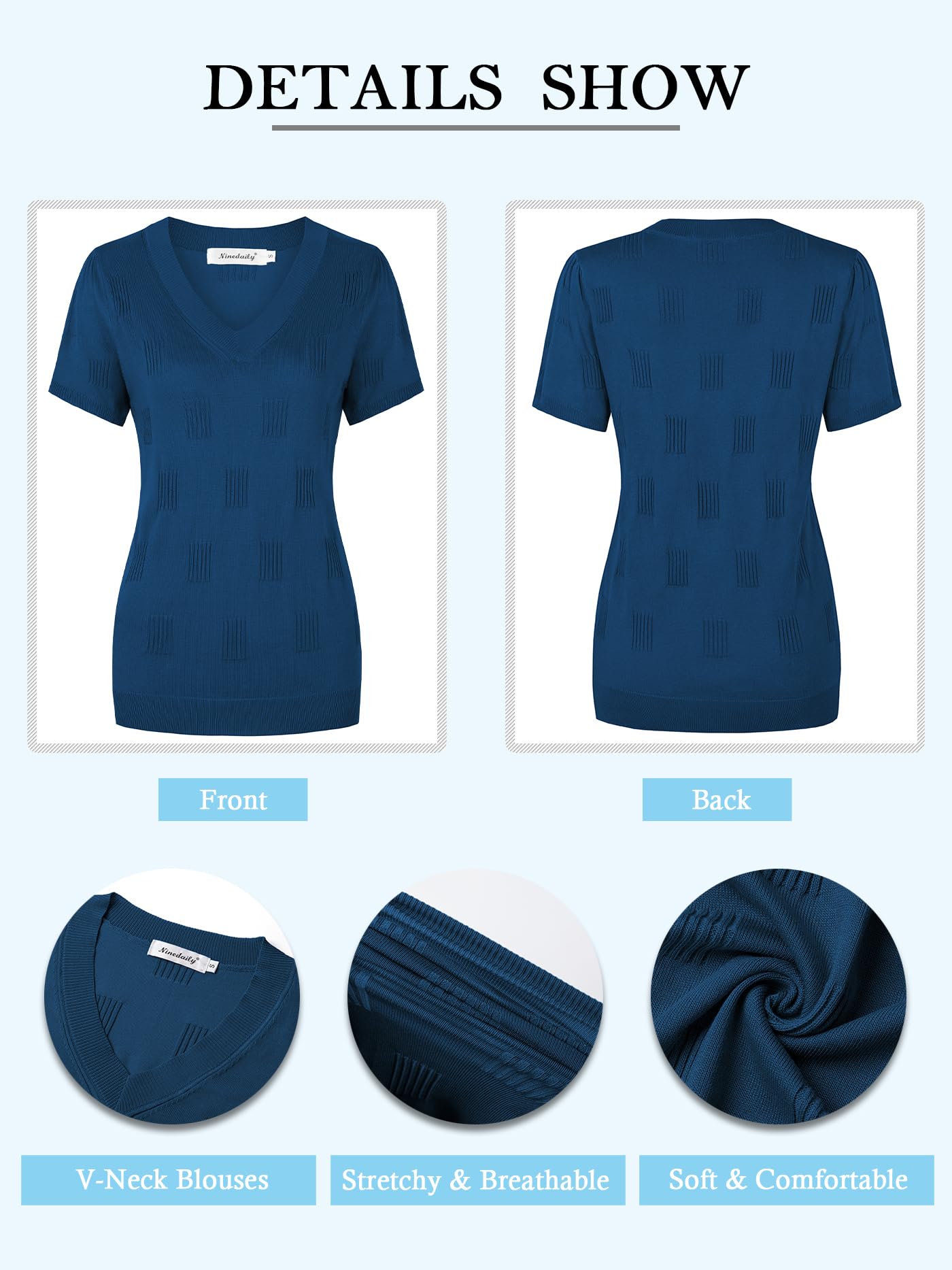 Ninedaily Women's Tops Short Sleeve Sweater Knit T-Shirts Dressy Casual Blouses