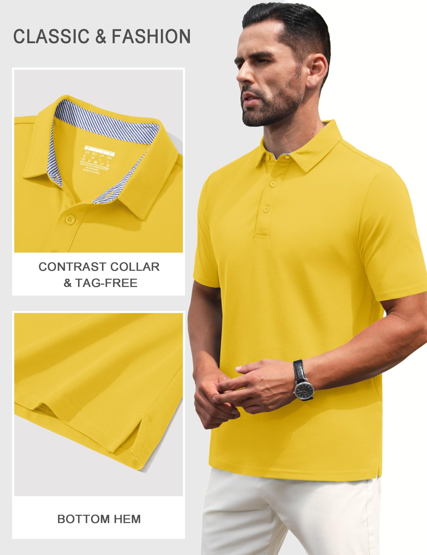 MAGNIVIT Mens Polo Shirts Short Sleeve Athletic Golf Shirts Moisture Wicking 3-Button Casual Cotton Collared Shirt