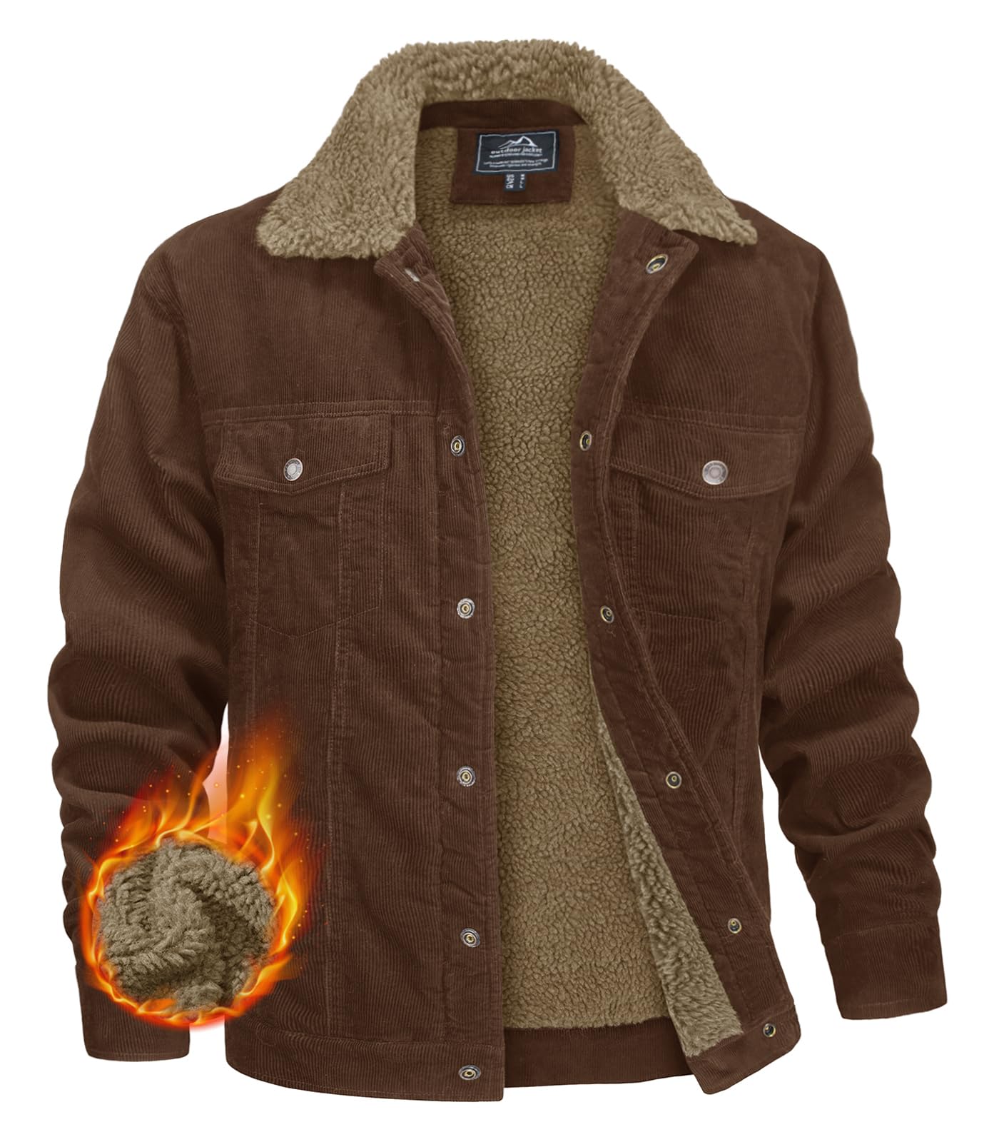 MAGNIVIT Men's Corduroy Fleece Cargo Jacket Winter Snap Button Lapel Sherpa Lined Trucker Cowboy Coat with 5 Pockets