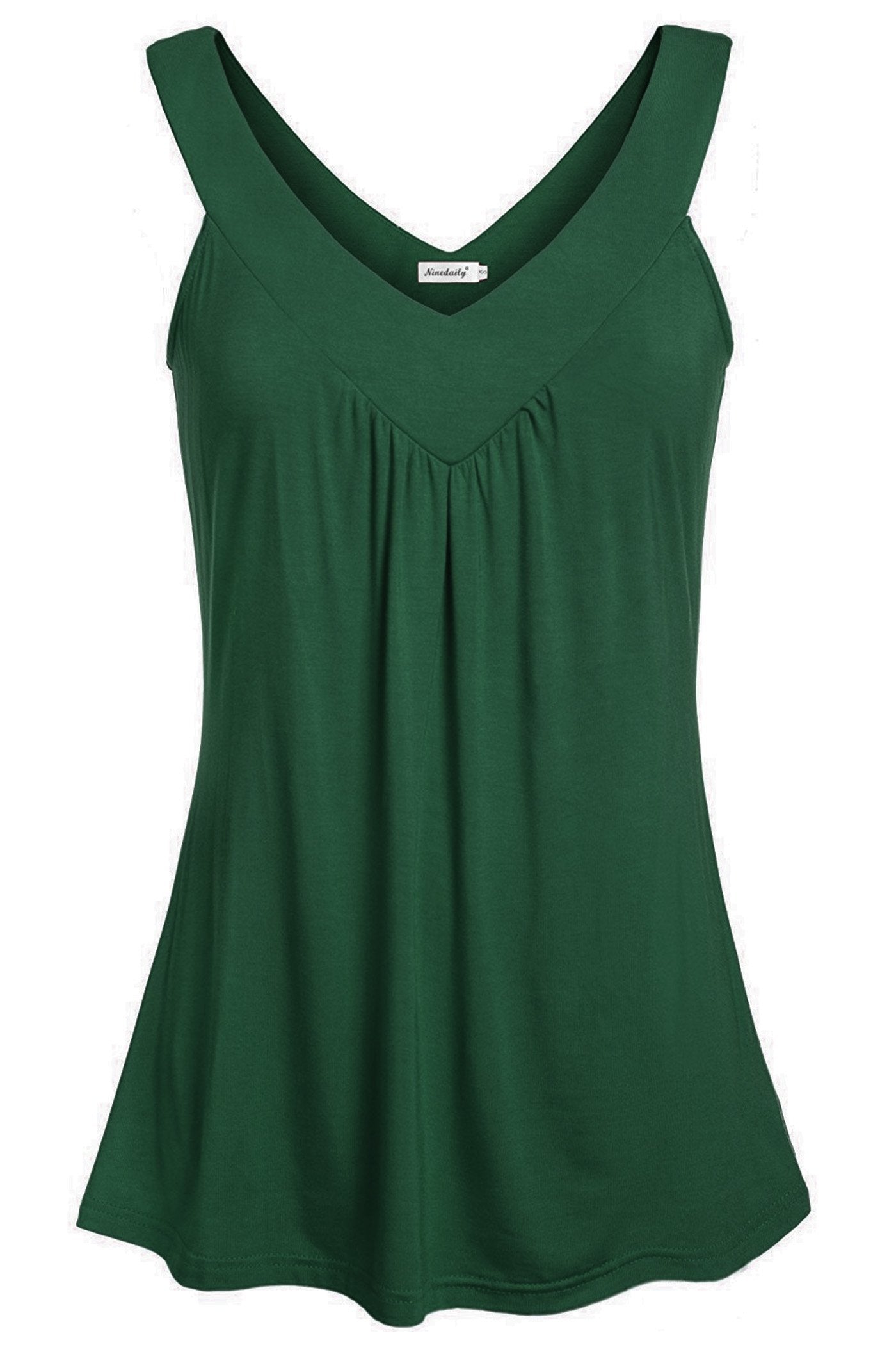 Ninedaily Women Comfy Sleeveless Tunic Top Pleated V Neck Tanks Vest Summer