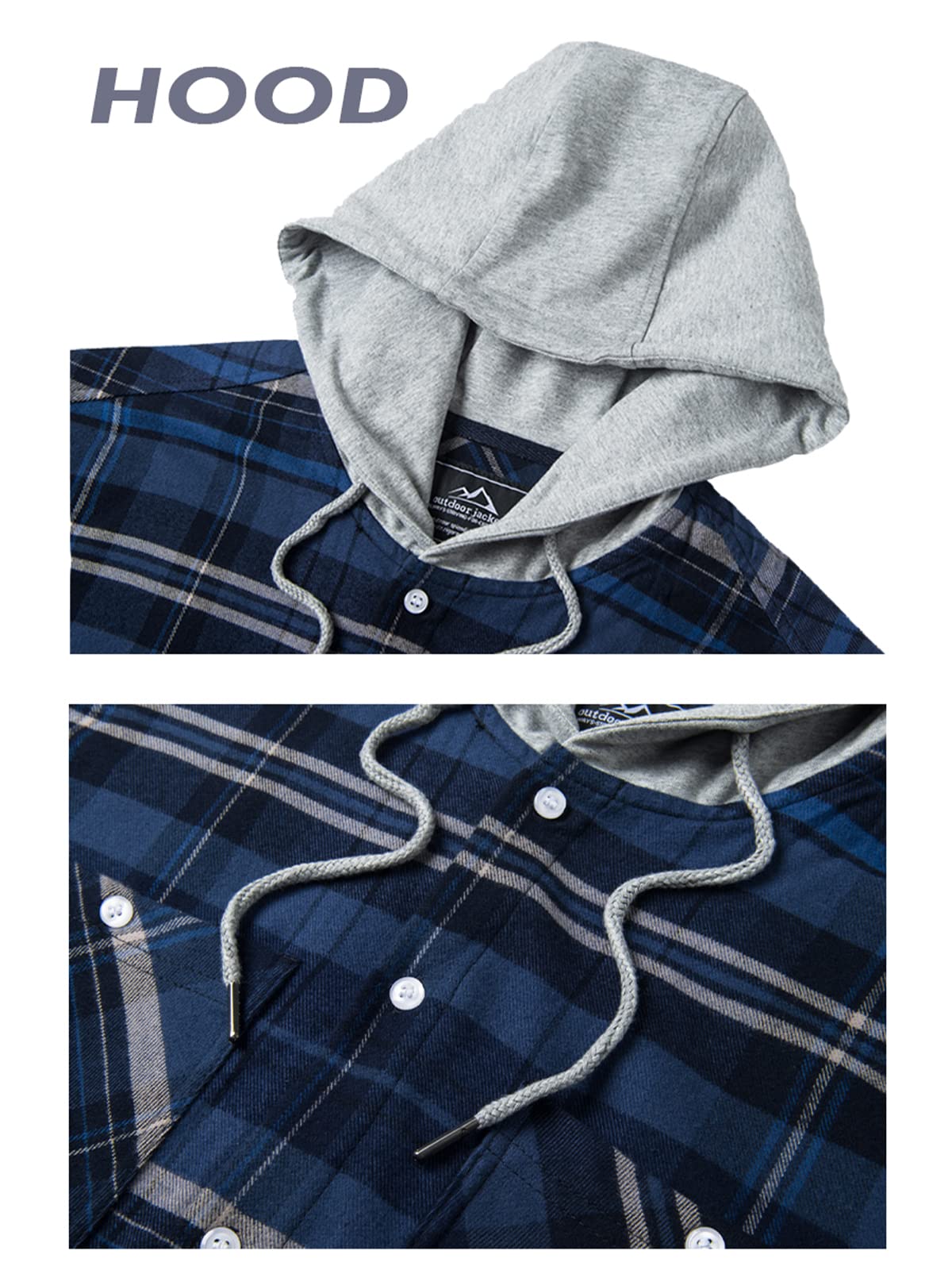 MAGNIVIT Mens Classic Plaid Long Sleeve Hooded Shirts Multi Pockets Thin Cotton Light Jacket Relaxed Fit Casual Outwear