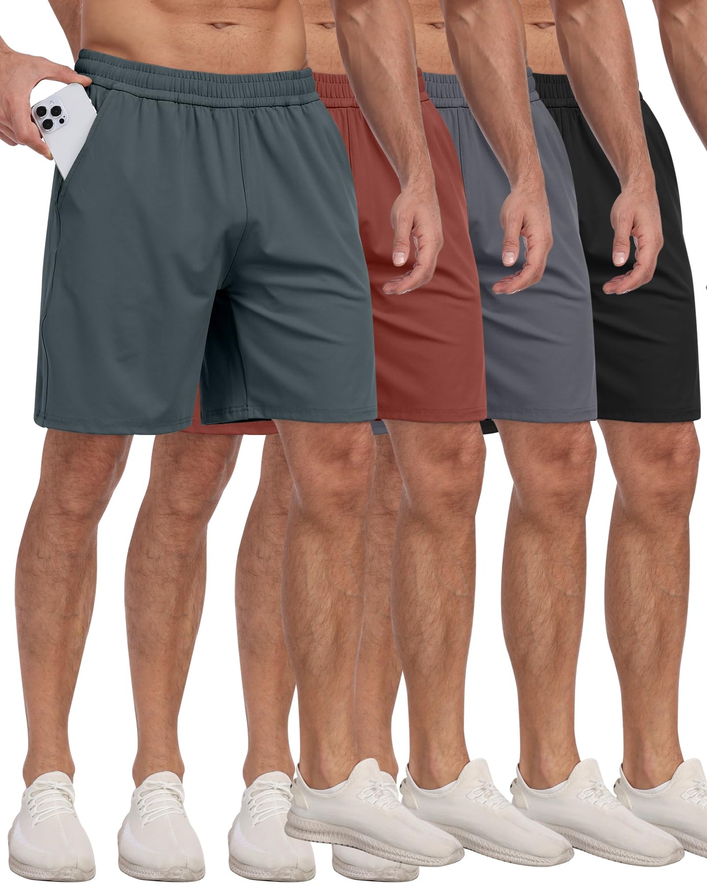 4 Pack Men's Athletic Gym Shorts with Pockets,Running Workout Basketball Hiking Shorts for Men