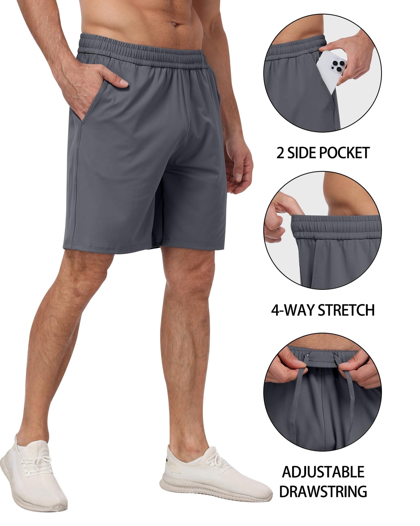 4 Pack Men's Athletic Gym Shorts with Pockets,Running Workout Basketball Hiking Shorts for Men