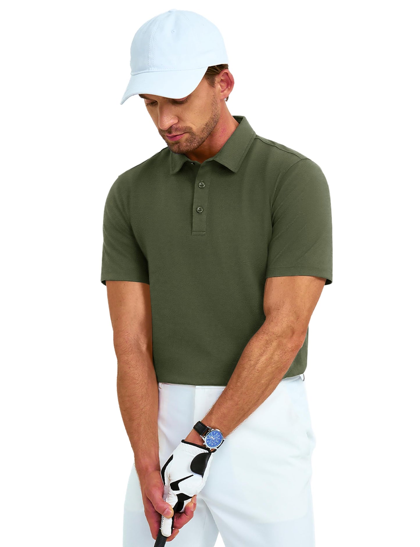 MAGNIVIT Men's Polo Shirt Short Sleeve 3 Button Cotton Pique Casual T-Shirts Moisture Wicking Performance Work Golf Tee