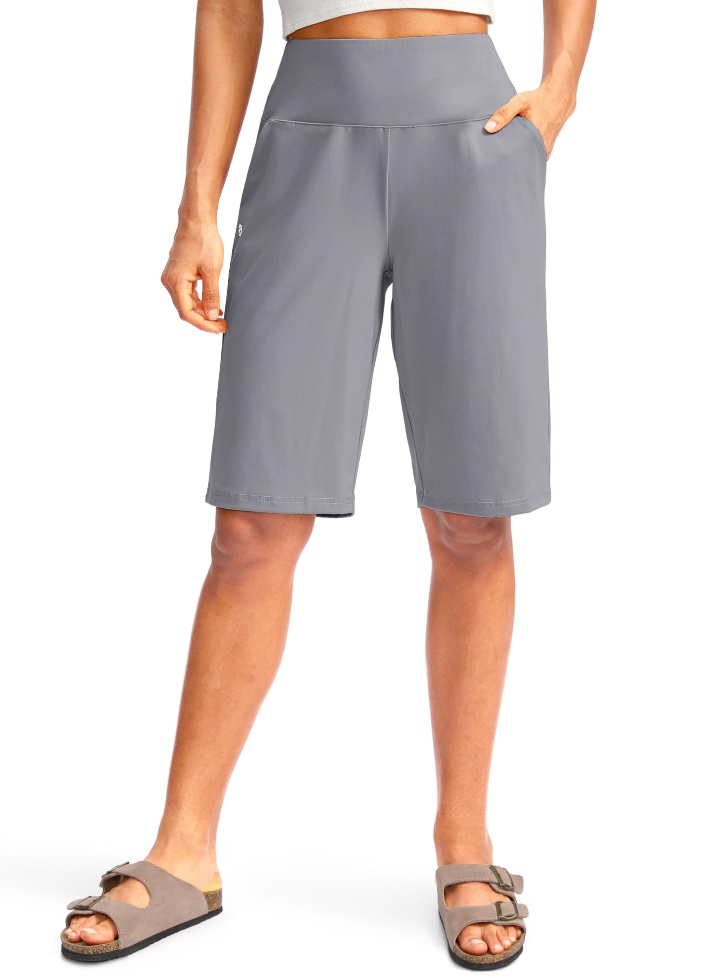 G Gradual Women's 12" Bermuda Long Shorts with Pockets High Waisted Stretch Knee Length Shorts for Women Summer Walking