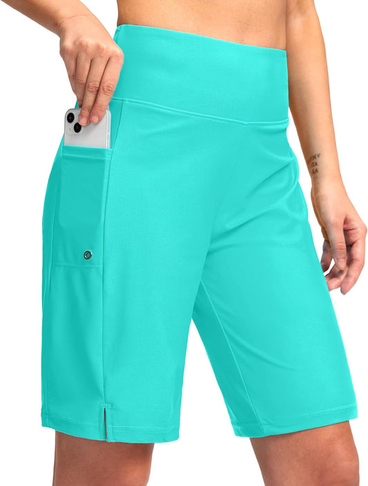 G Gradual Women's 9" Long Swim Board Shorts with Pockets High Waisted Knee Length Beach Swimming Shorts for Women with Liner